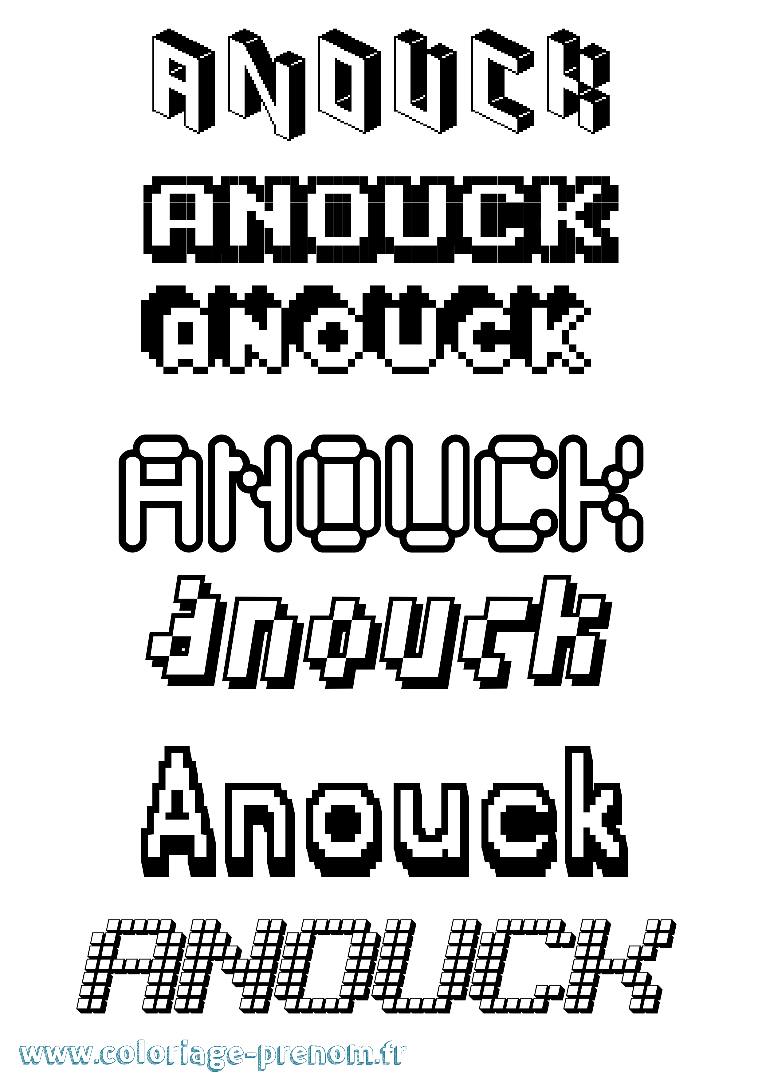 Coloriage prénom Anouck Pixel
