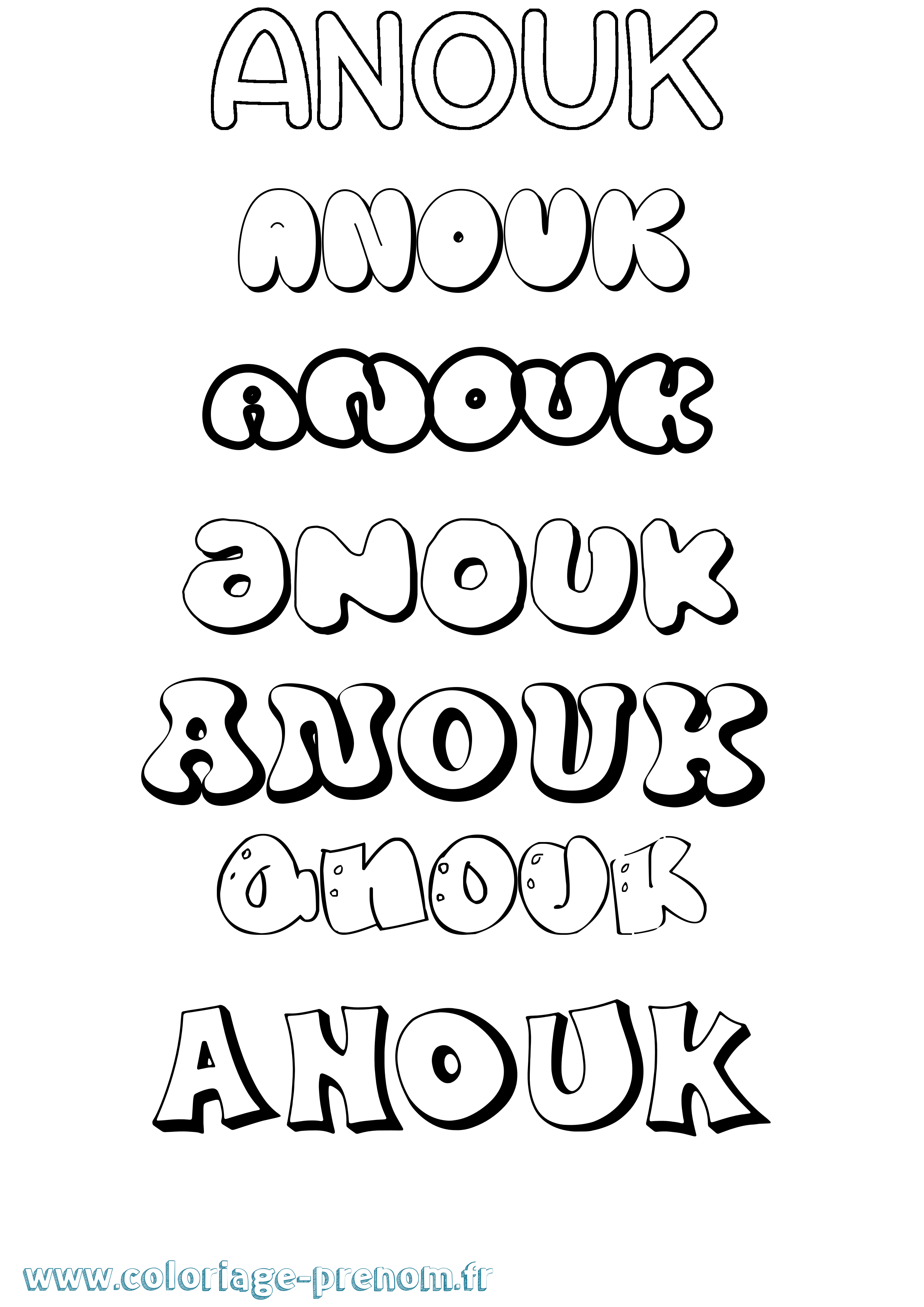 Coloriage prénom Anouk Bubble