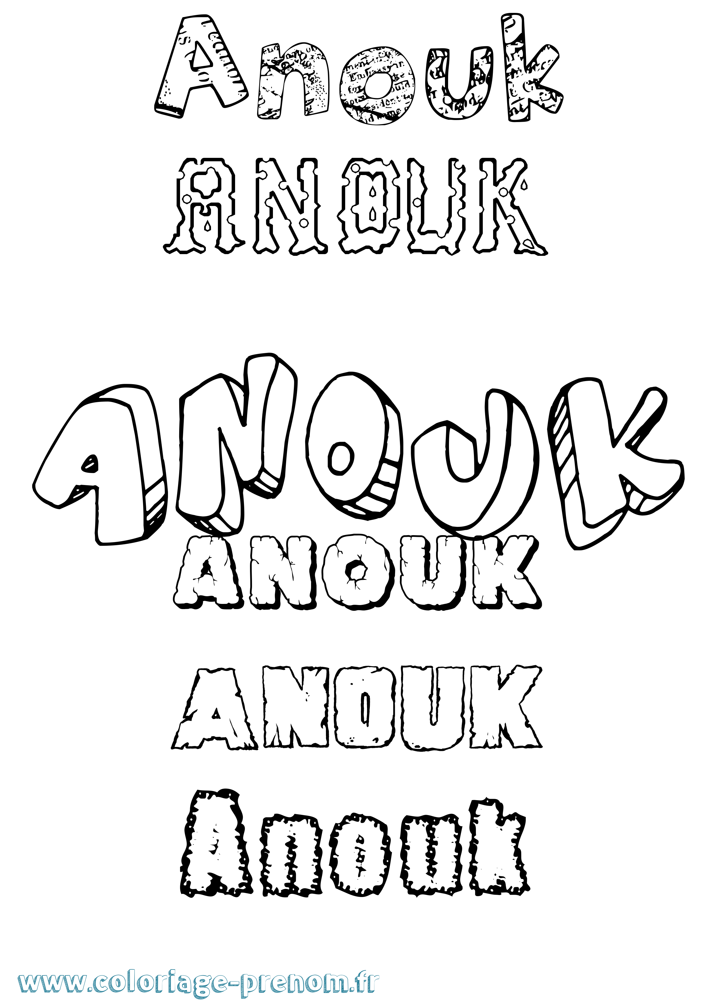 Coloriage prénom Anouk Destructuré