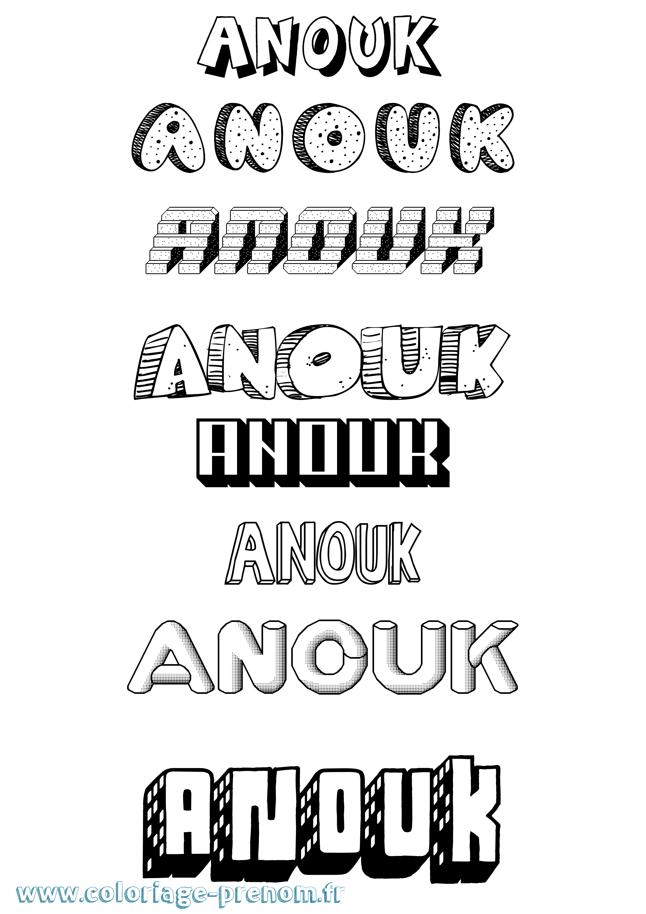 Coloriage prénom Anouk Effet 3D