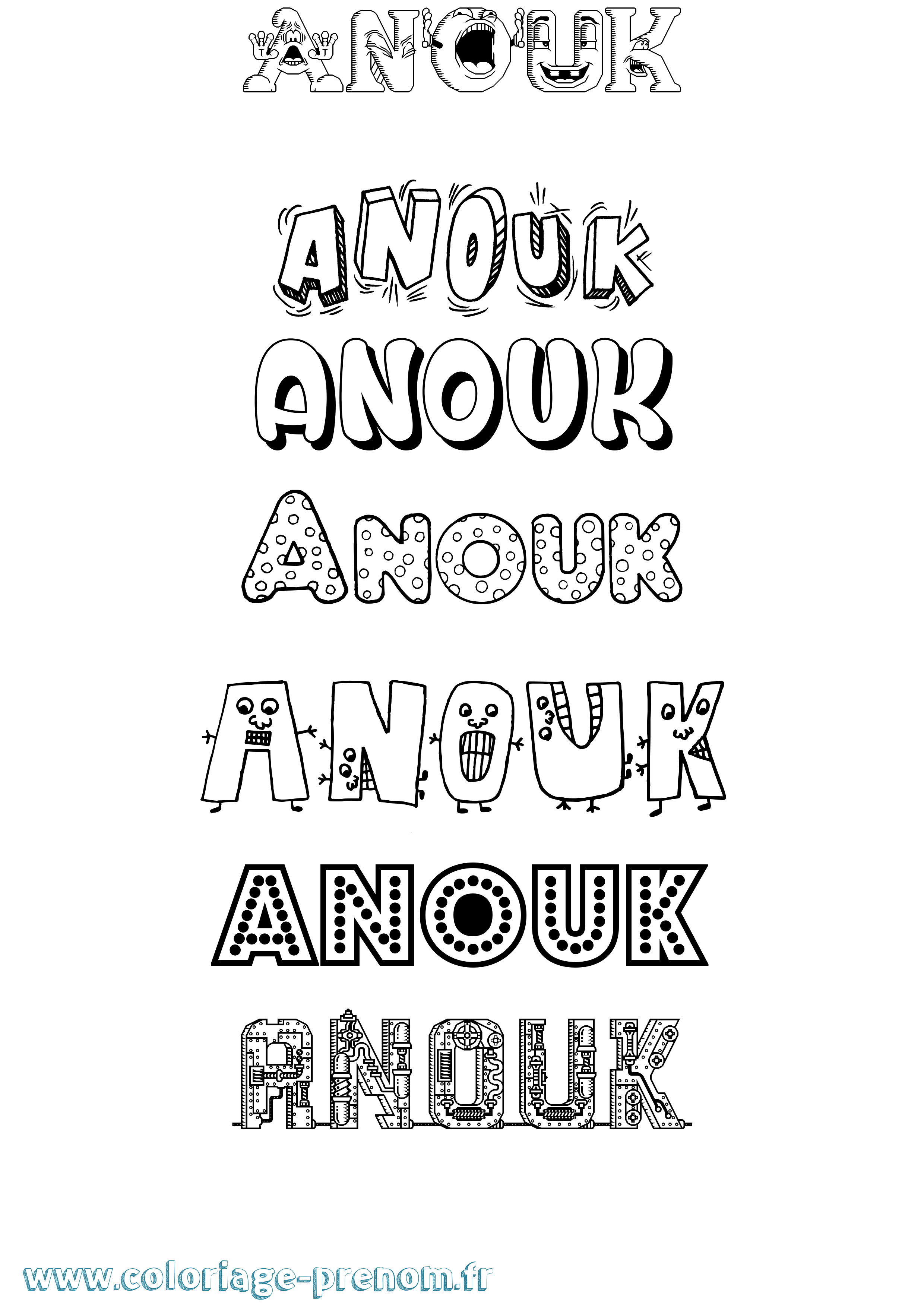 Coloriage prénom Anouk Fun