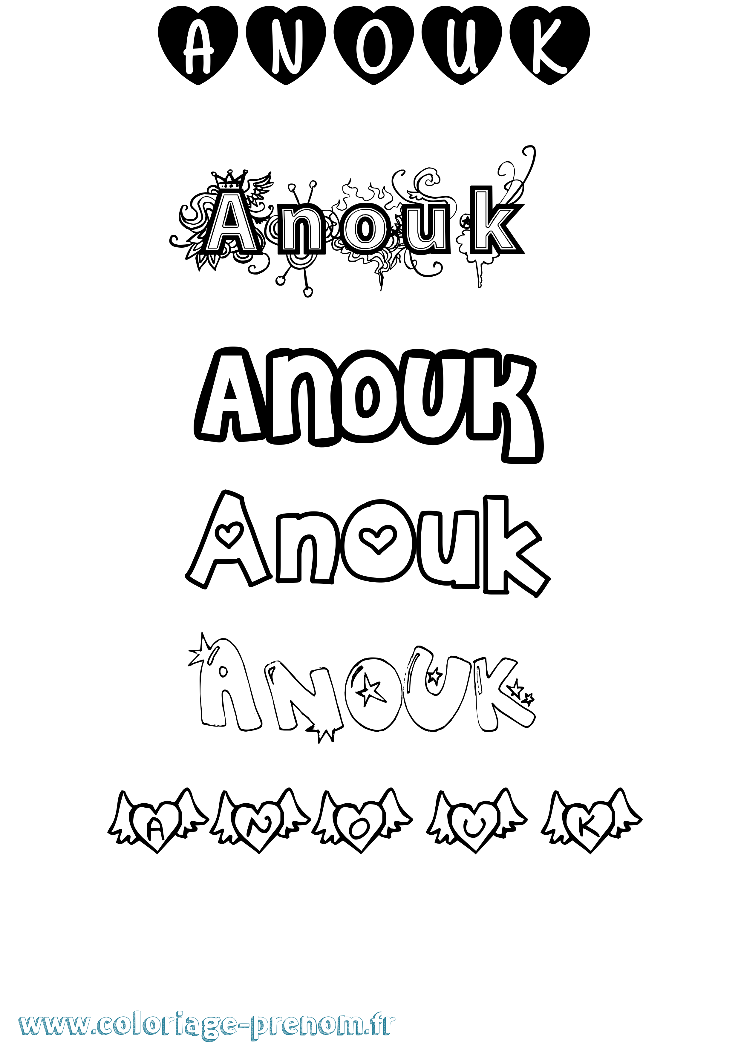 Coloriage prénom Anouk Girly