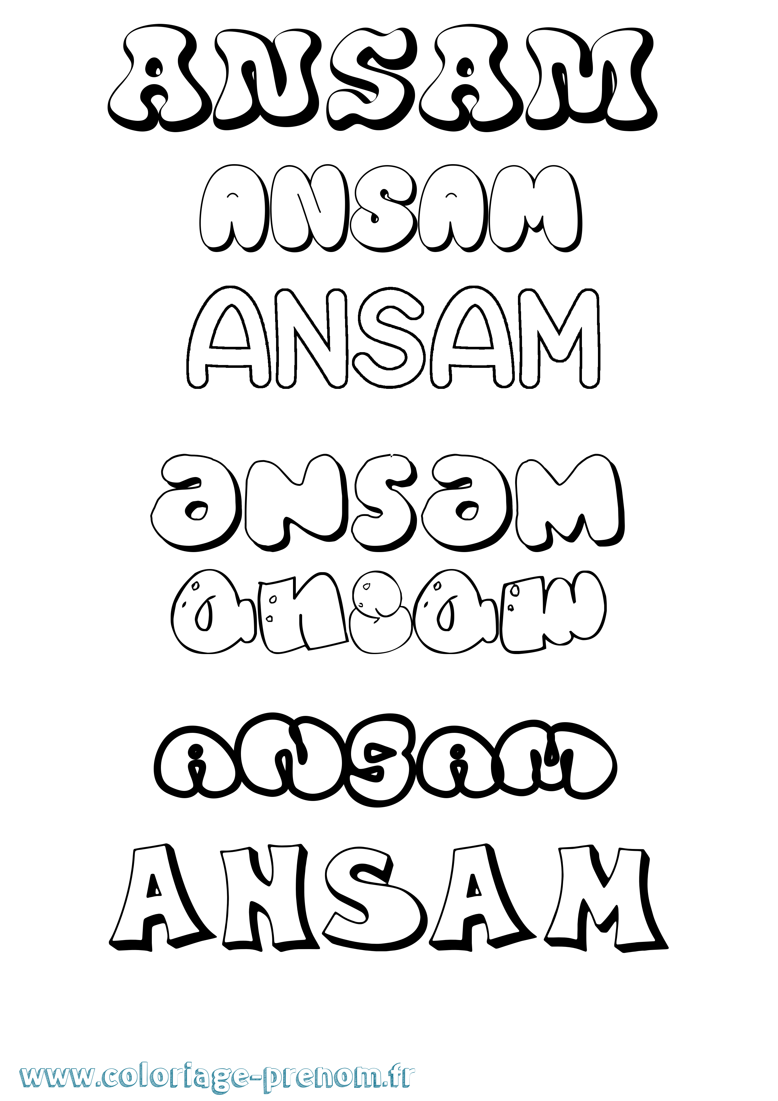 Coloriage prénom Ansam Bubble