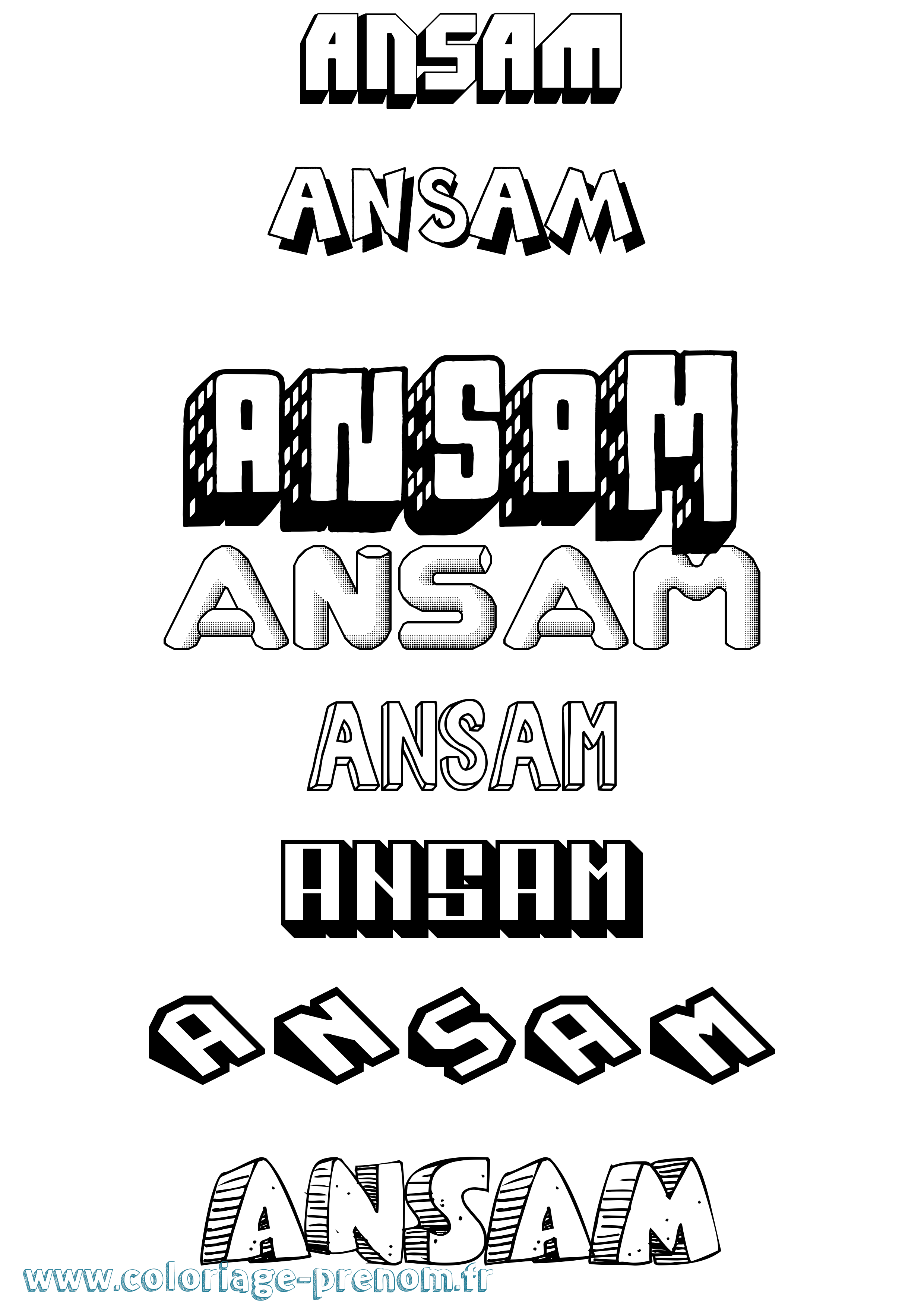 Coloriage prénom Ansam Effet 3D