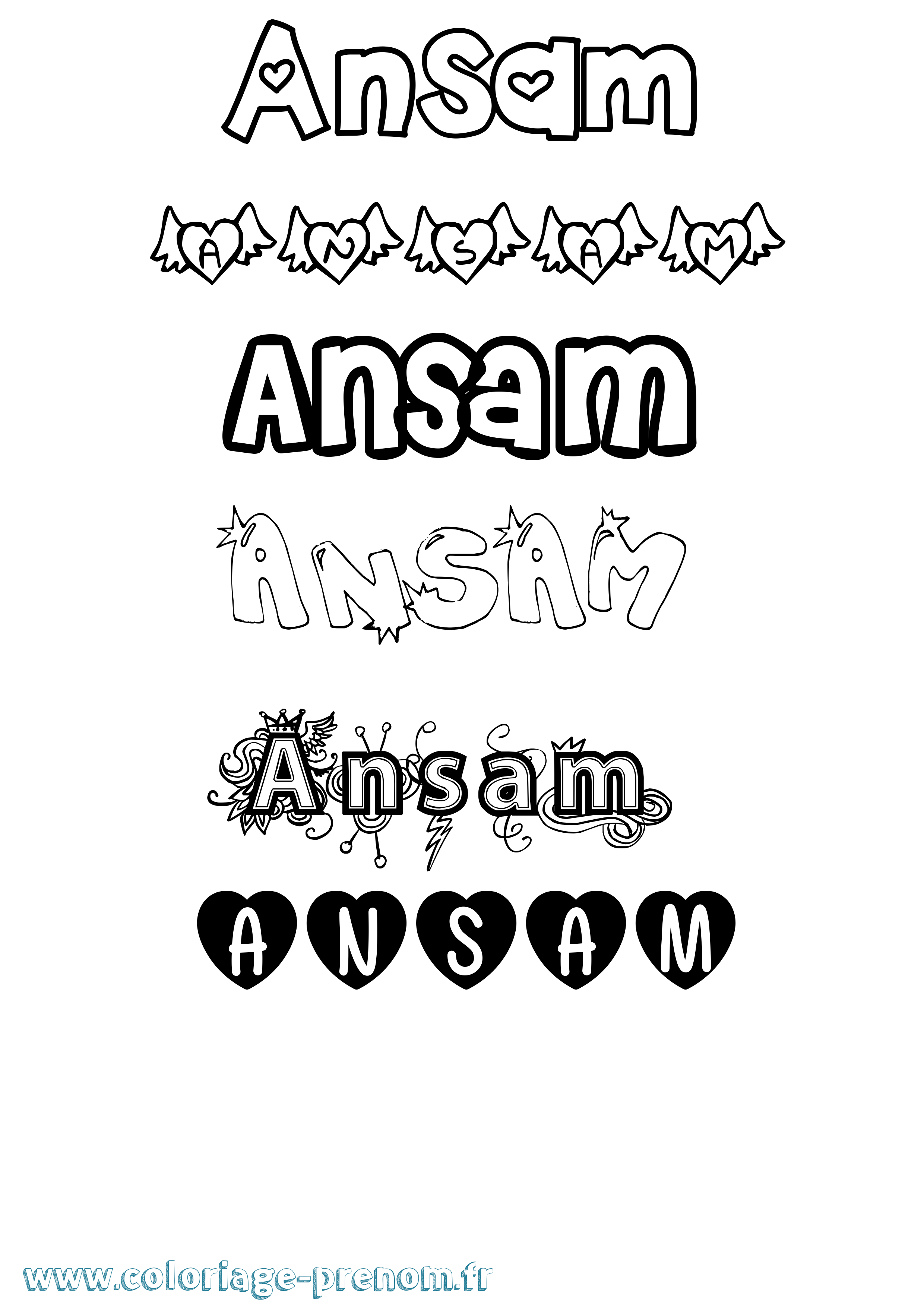 Coloriage prénom Ansam Girly