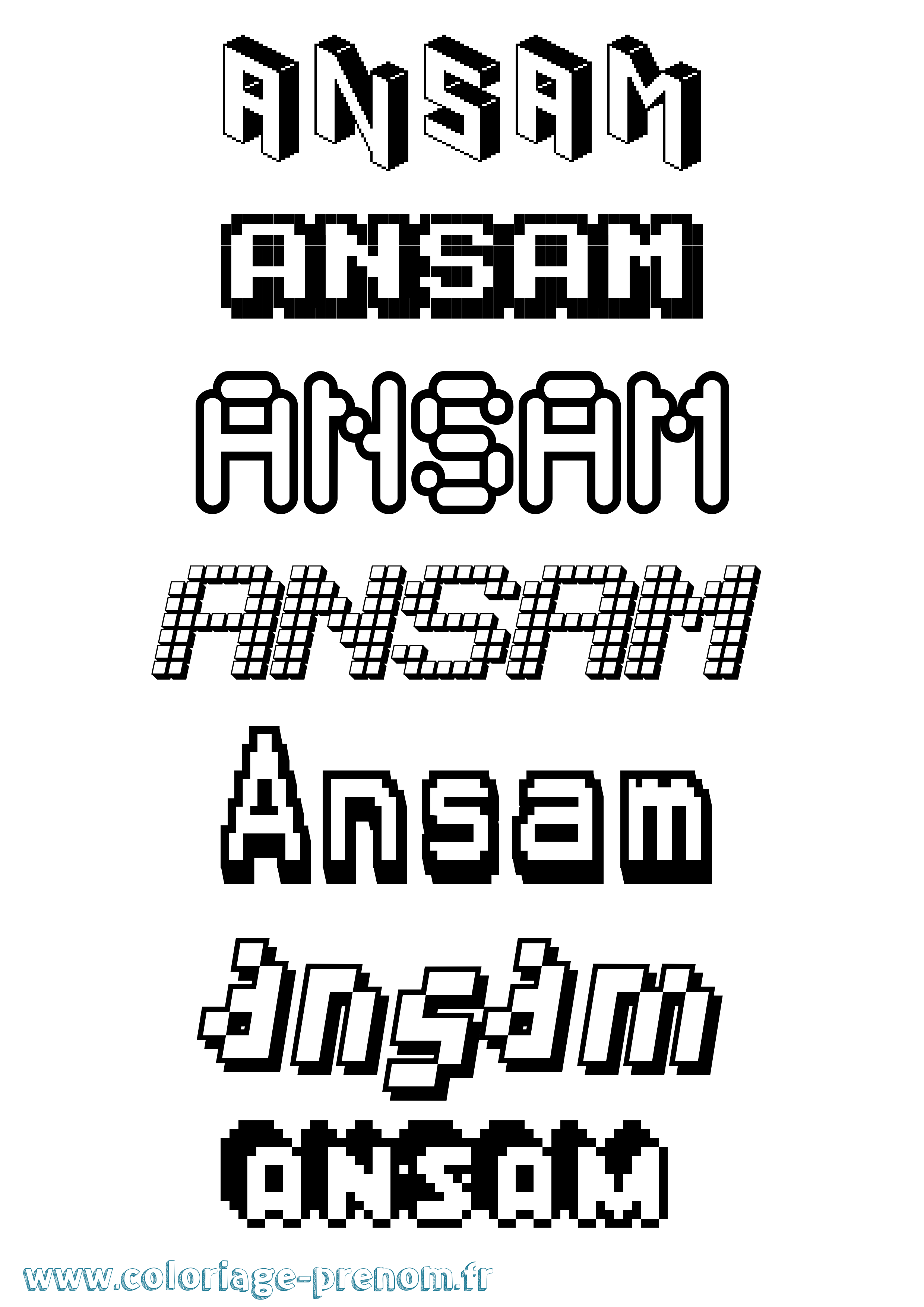 Coloriage prénom Ansam Pixel