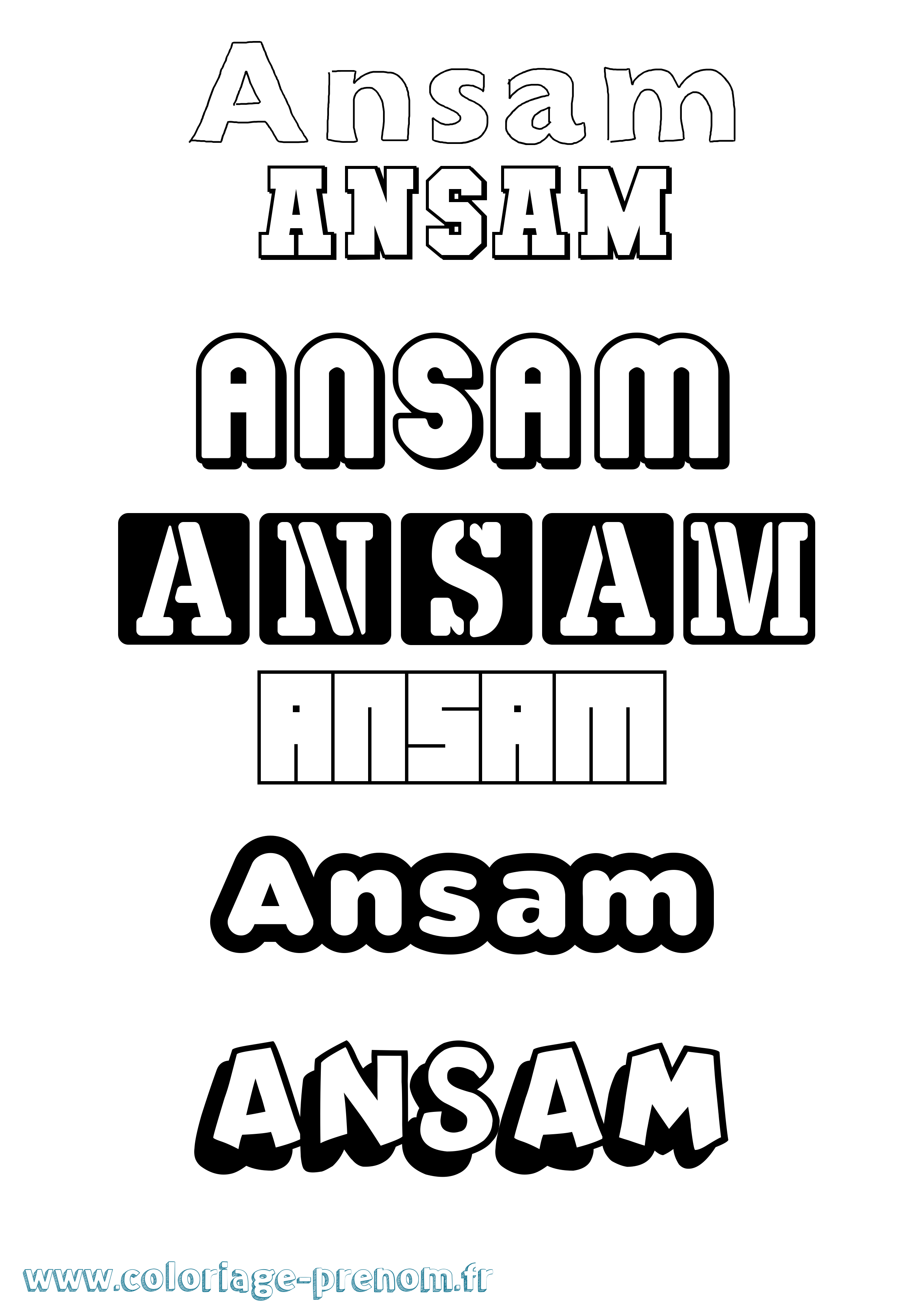 Coloriage prénom Ansam Simple