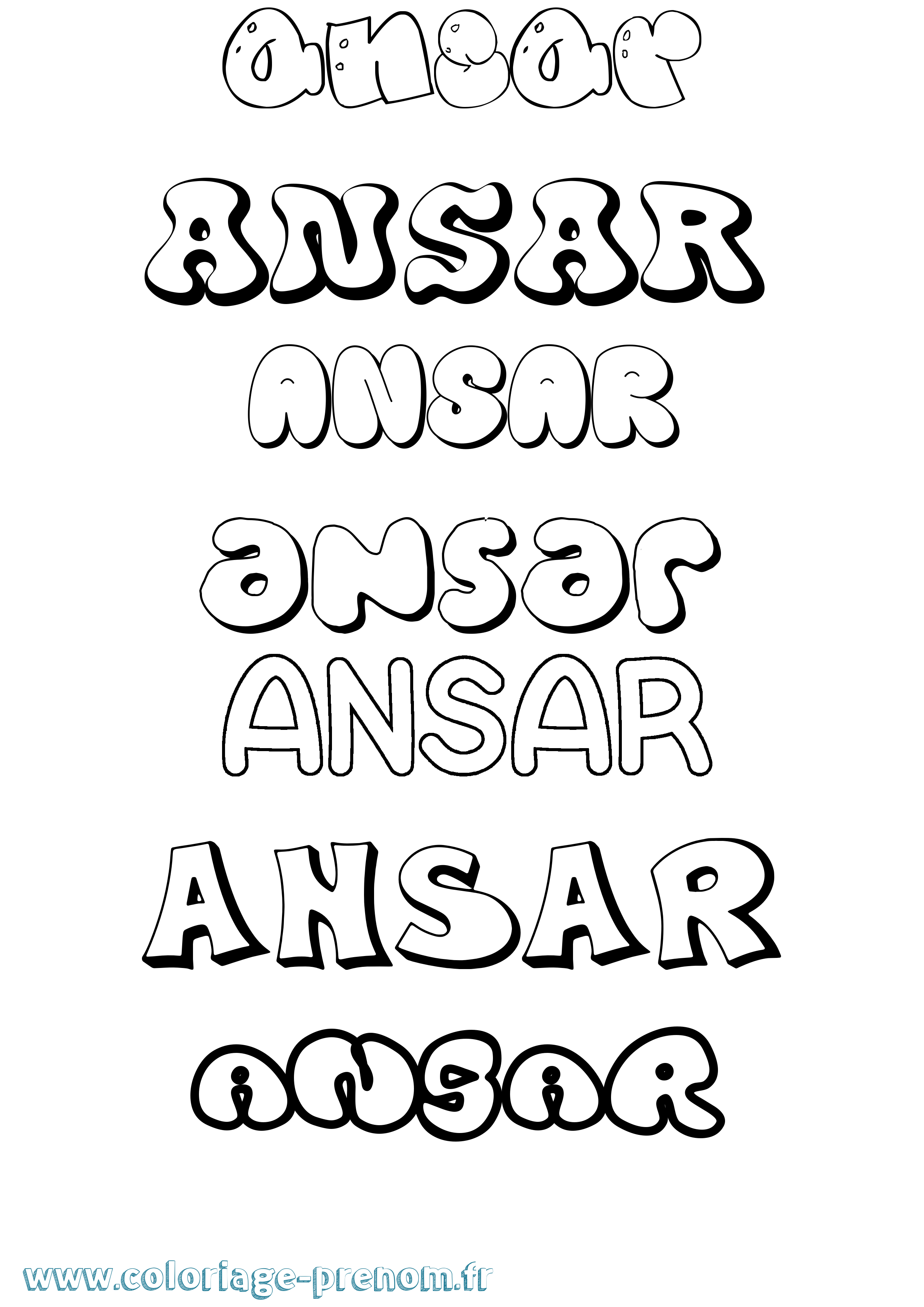 Coloriage prénom Ansar Bubble