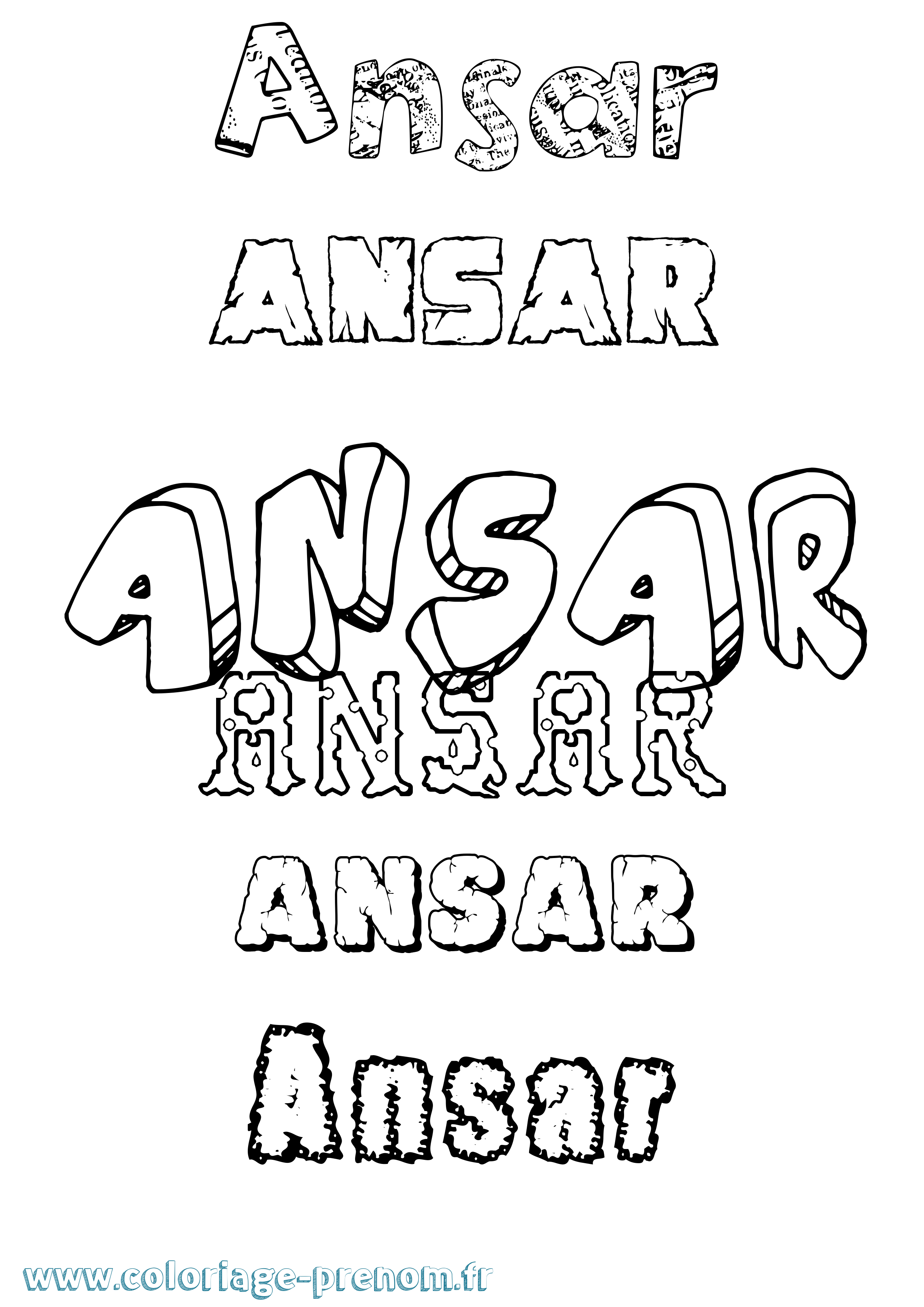 Coloriage prénom Ansar Destructuré