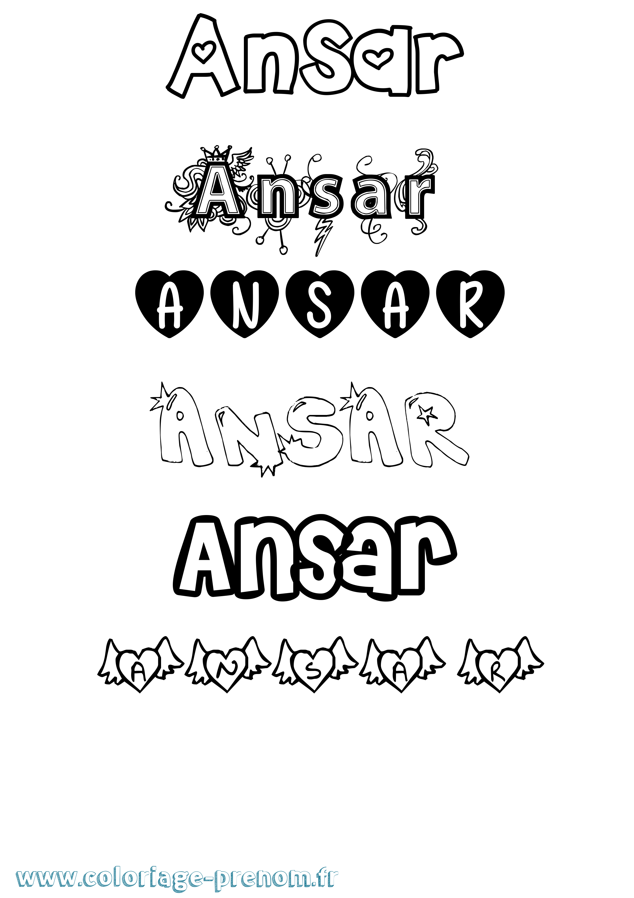 Coloriage prénom Ansar Girly