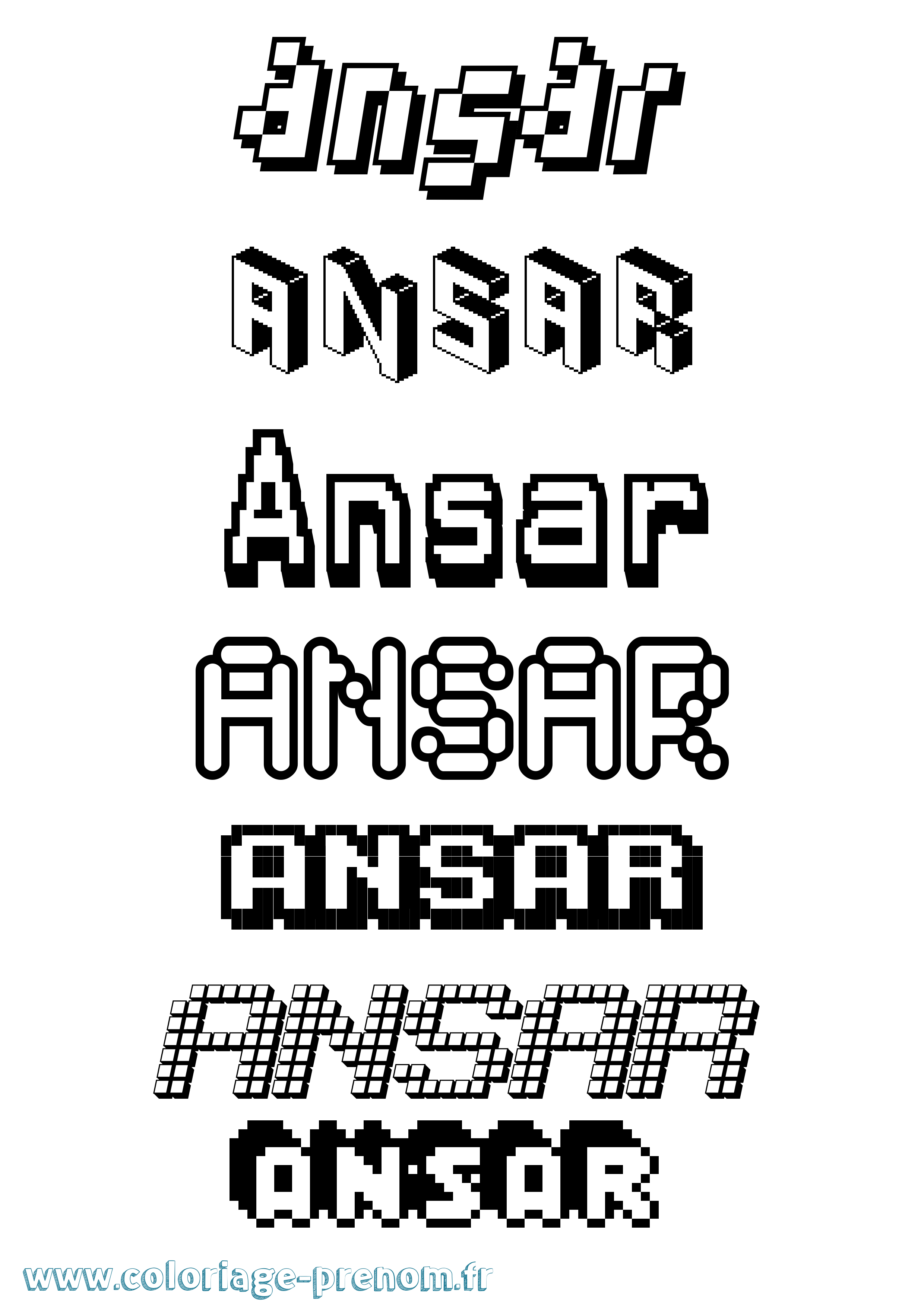 Coloriage prénom Ansar Pixel