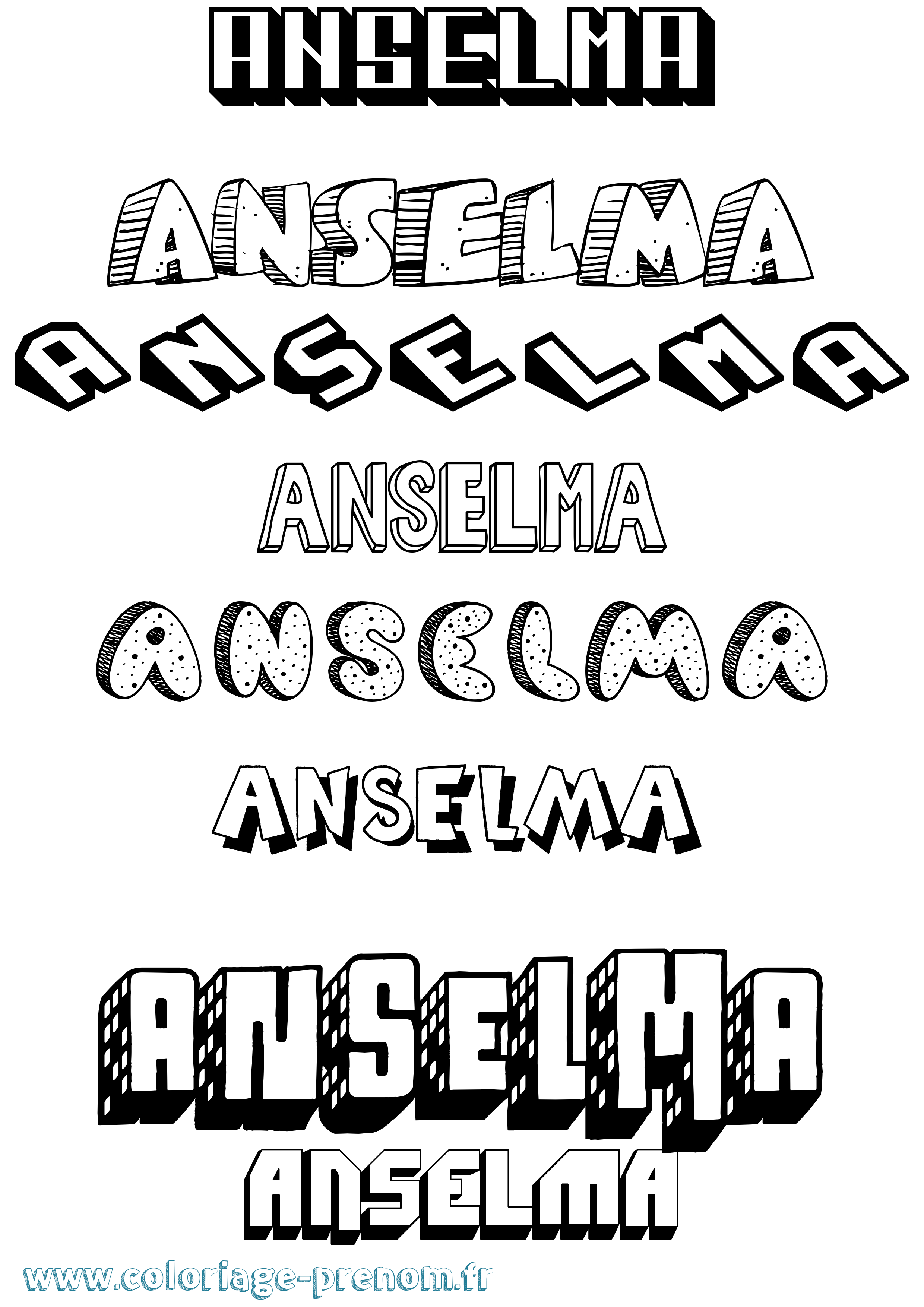 Coloriage Anselma Effet 3D Coloriage prénom Anselma Effet 3D