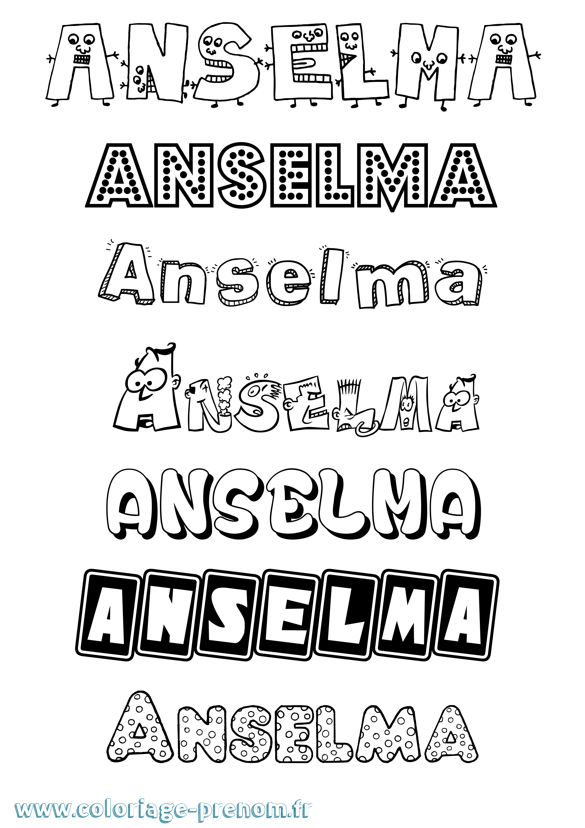 Coloriage prénom Anselma Fun