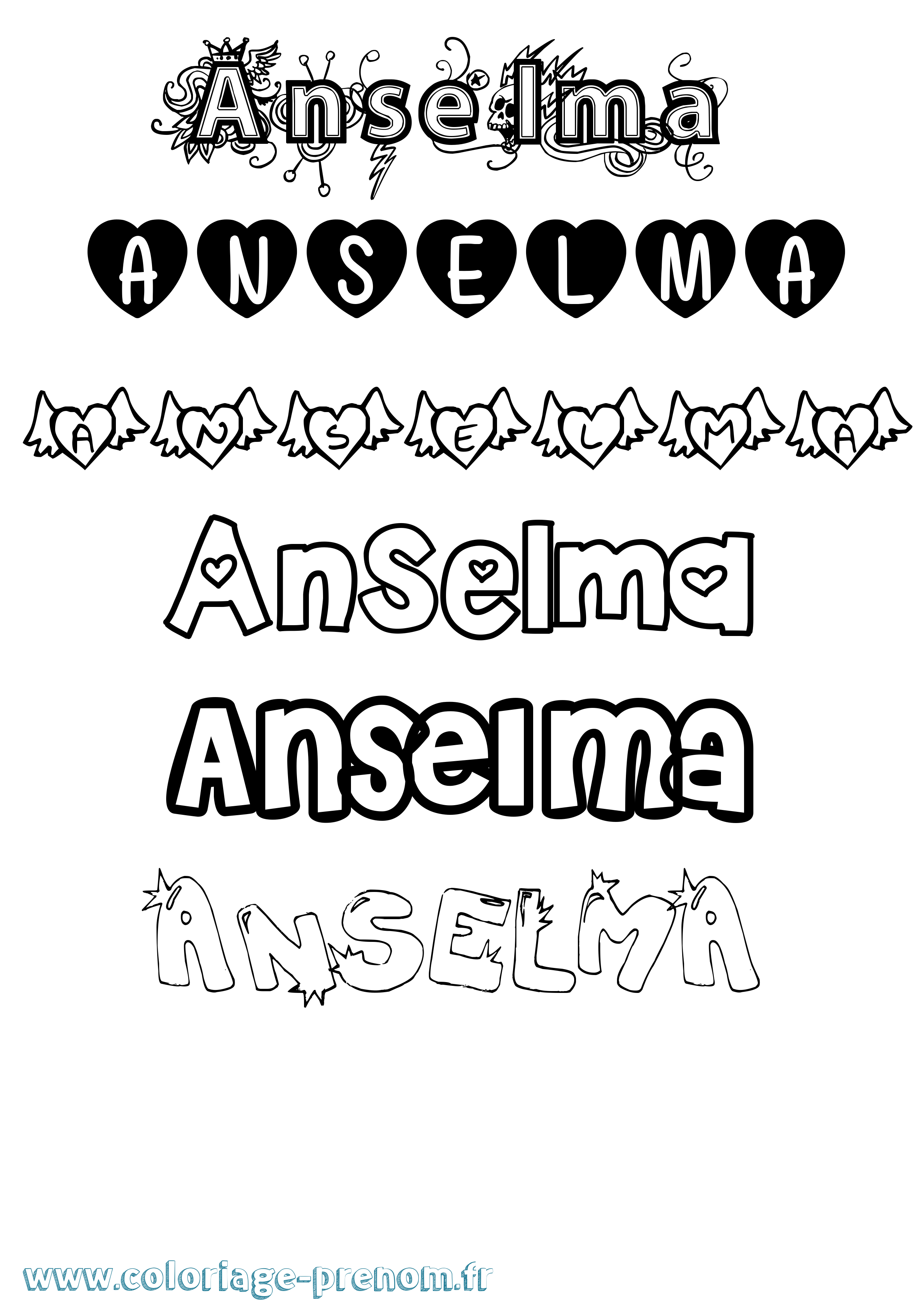 Coloriage Anselma Girly Coloriage prénom Anselma Girly