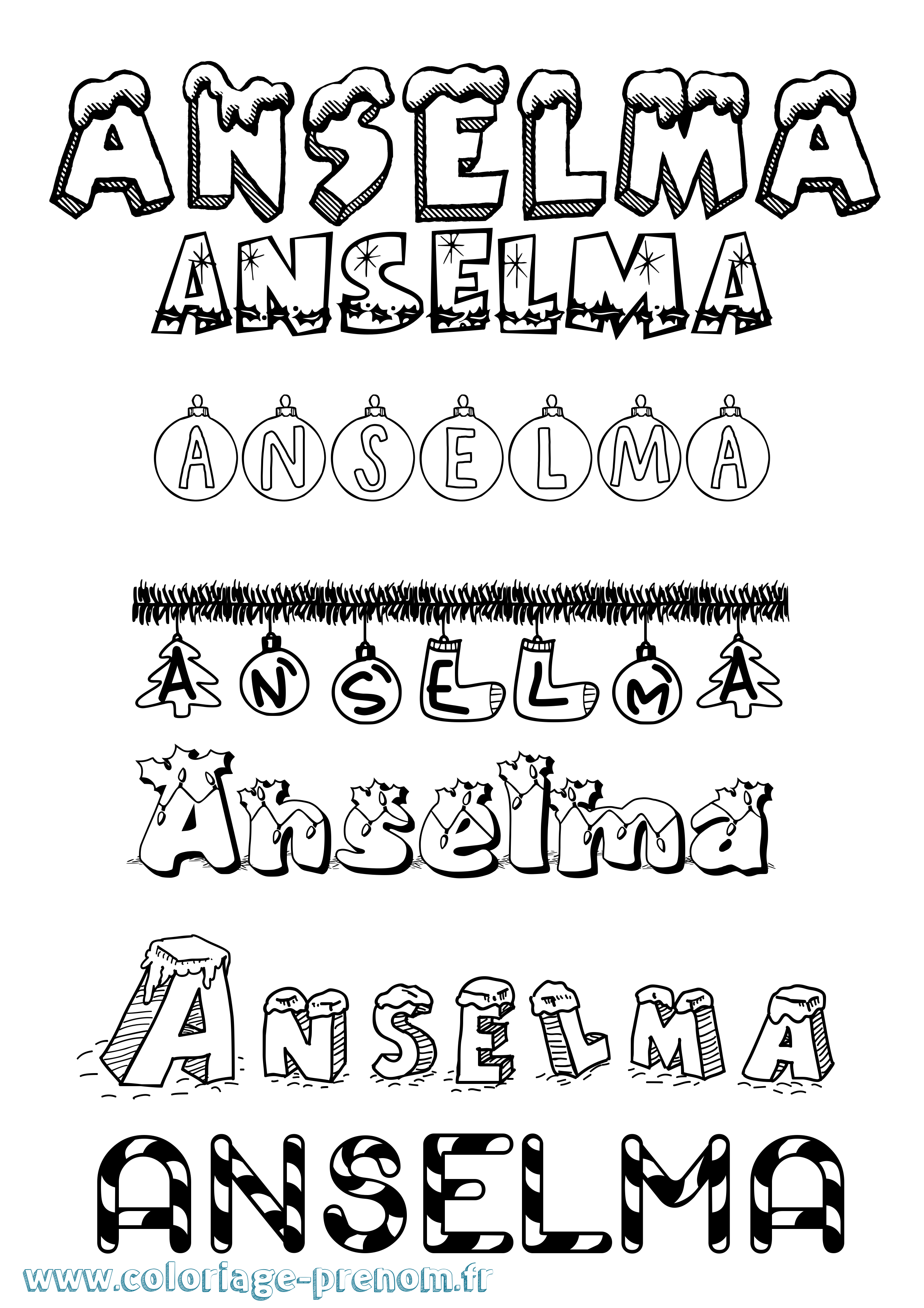 Coloriage Anselma Noël Coloriage prénom Anselma Noël