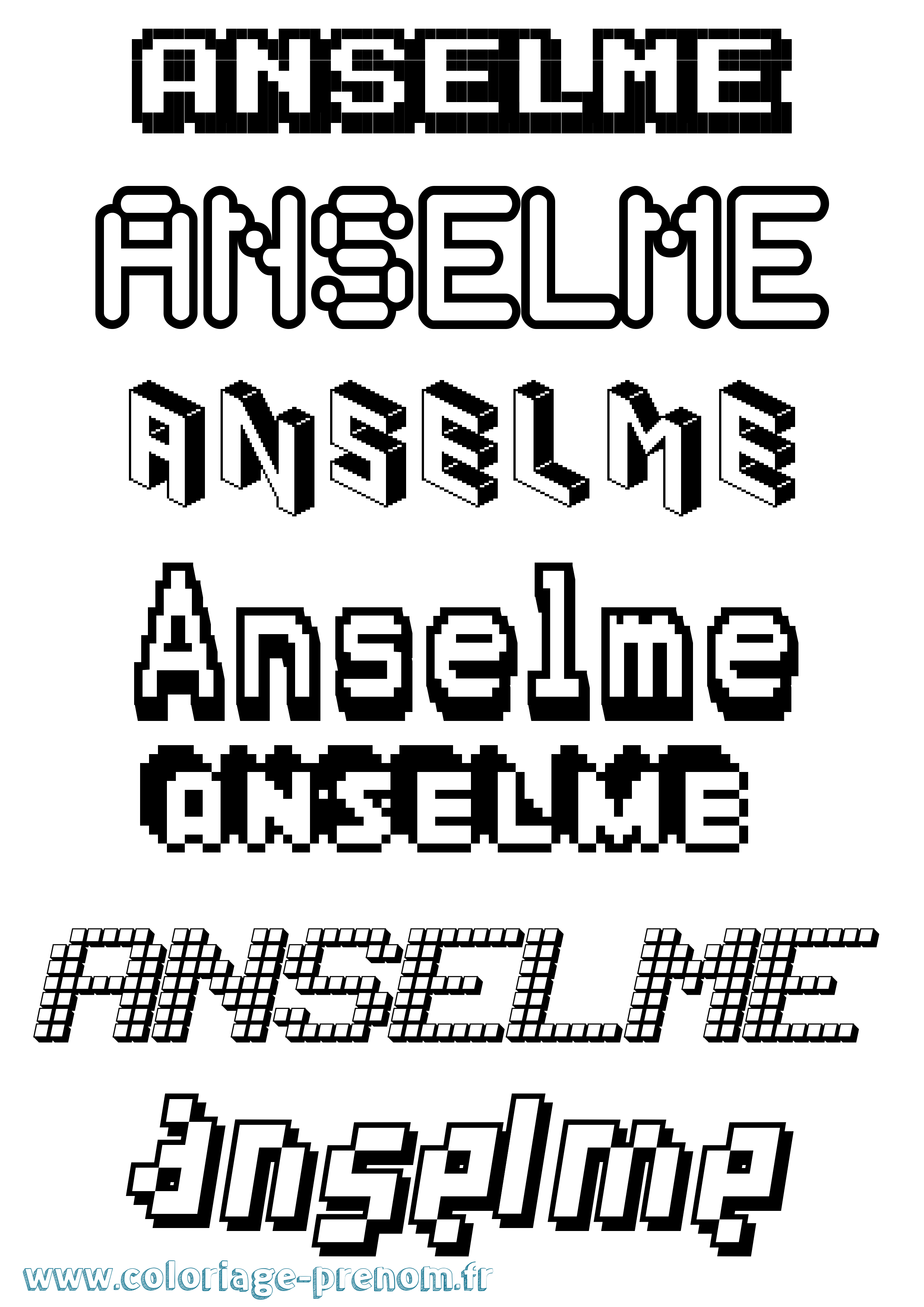 Coloriage prénom Anselme Pixel