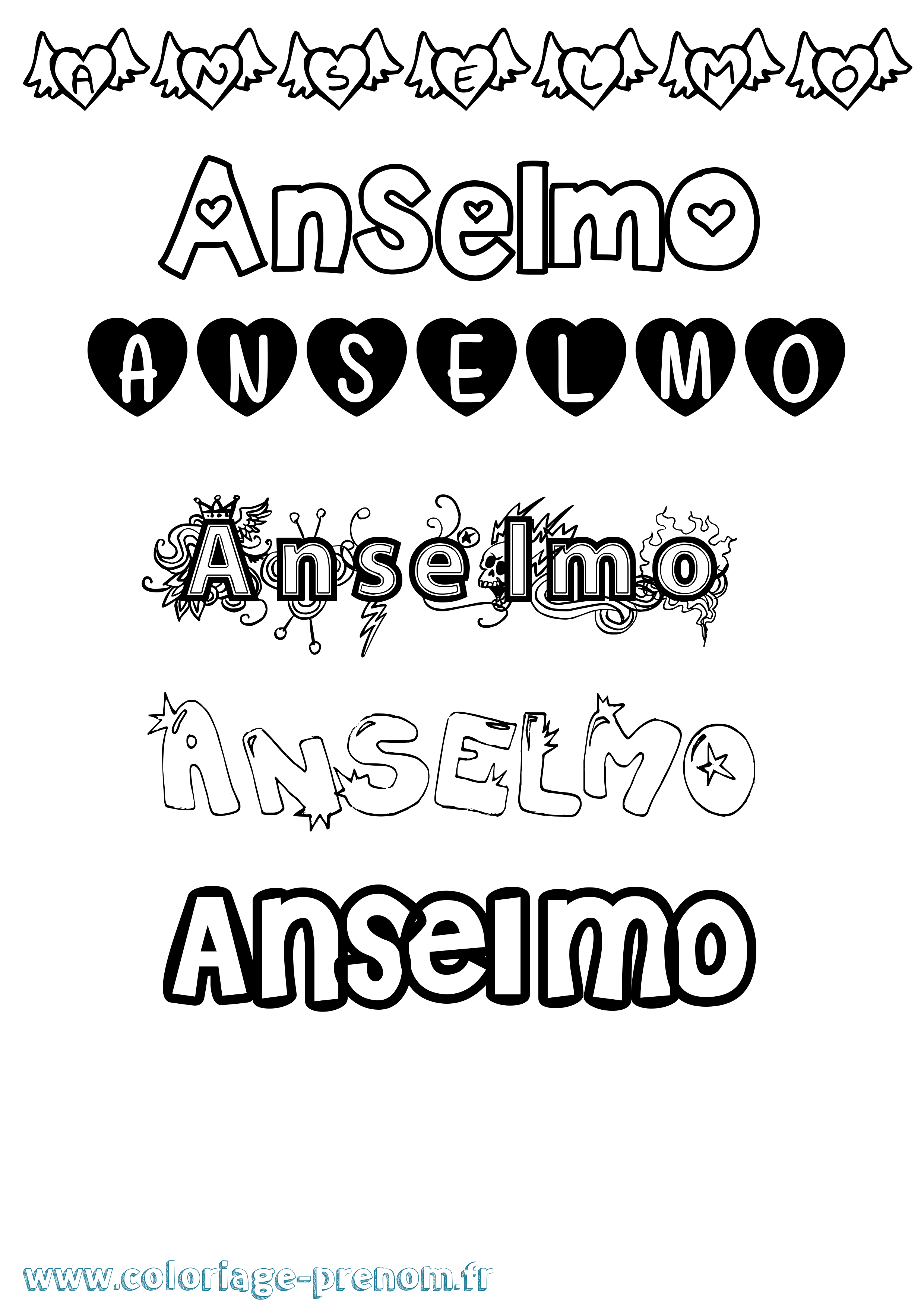 Coloriage Anselmo Girly Coloriage prénom Anselmo Girly