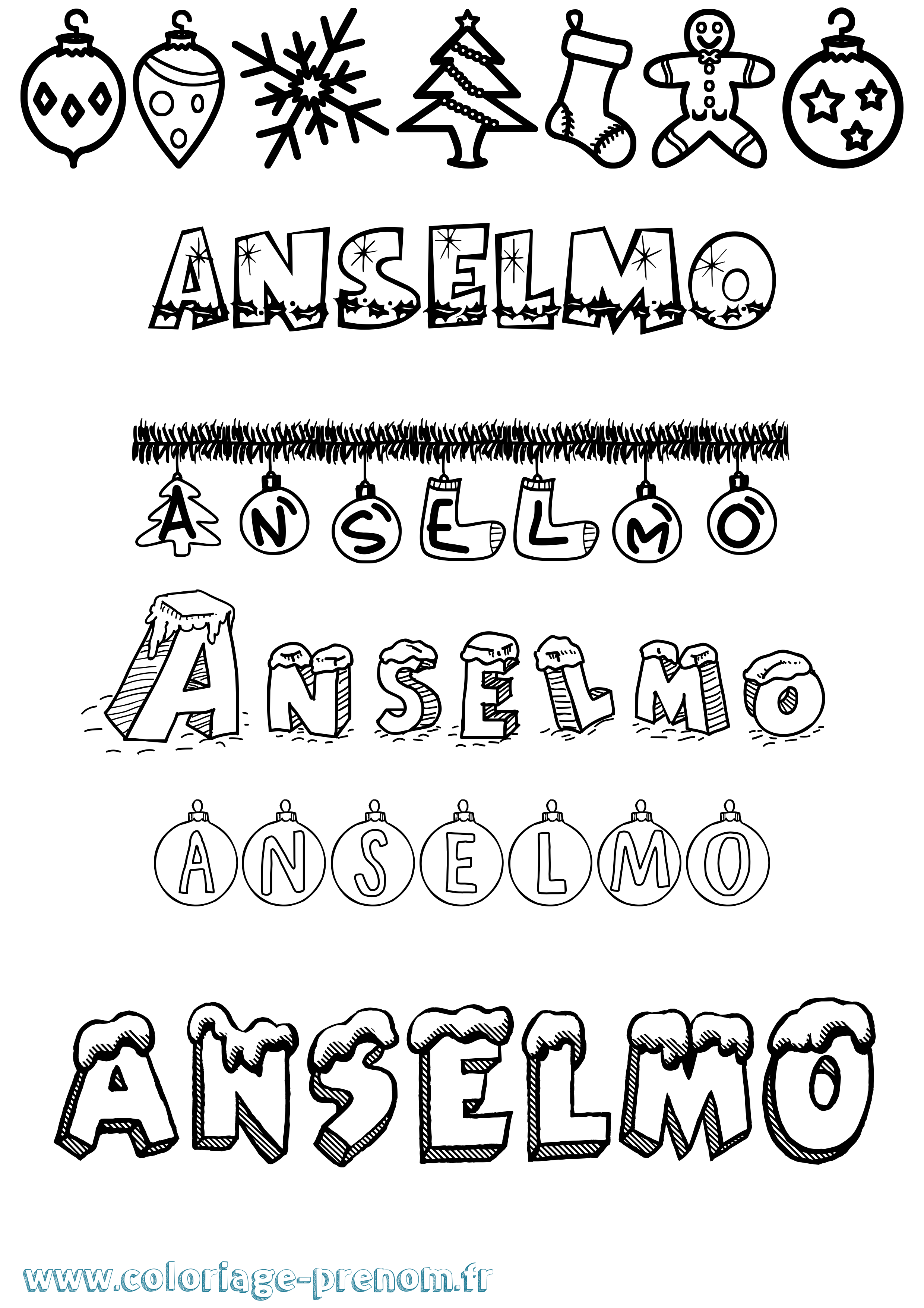 Coloriage prénom Anselmo Noël
