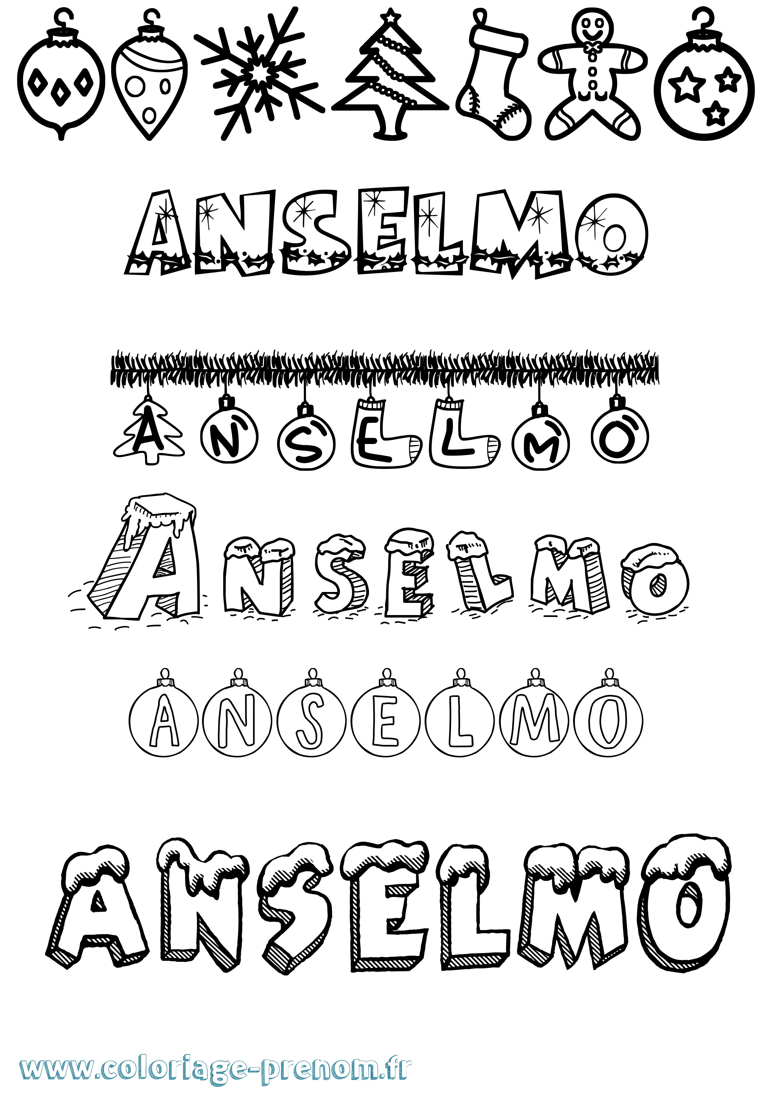 Coloriage Anselmo Noël Coloriage prénom Anselmo Noël