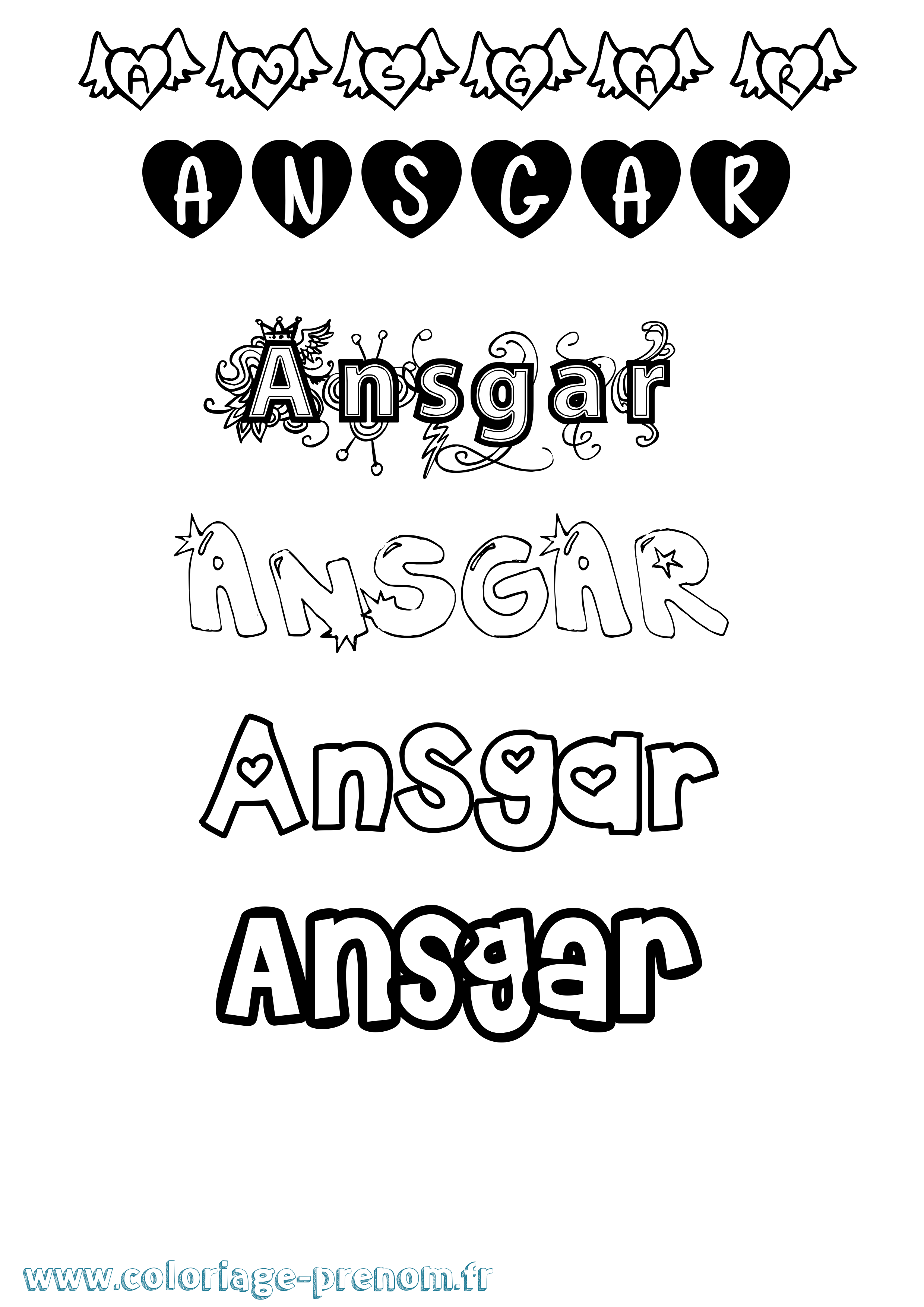 Coloriage prénom Ansgar Girly