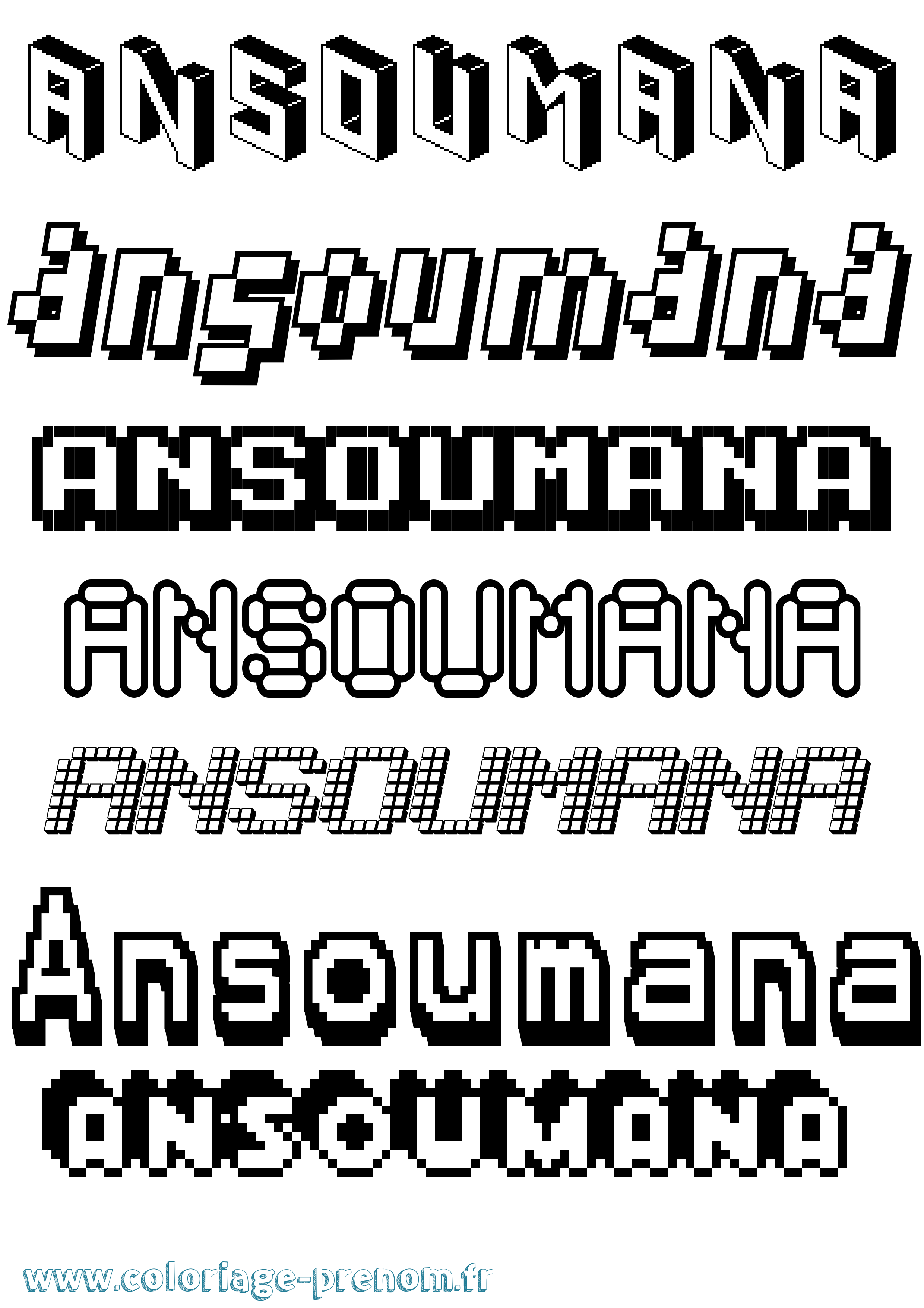 Coloriage prénom Ansoumana Pixel