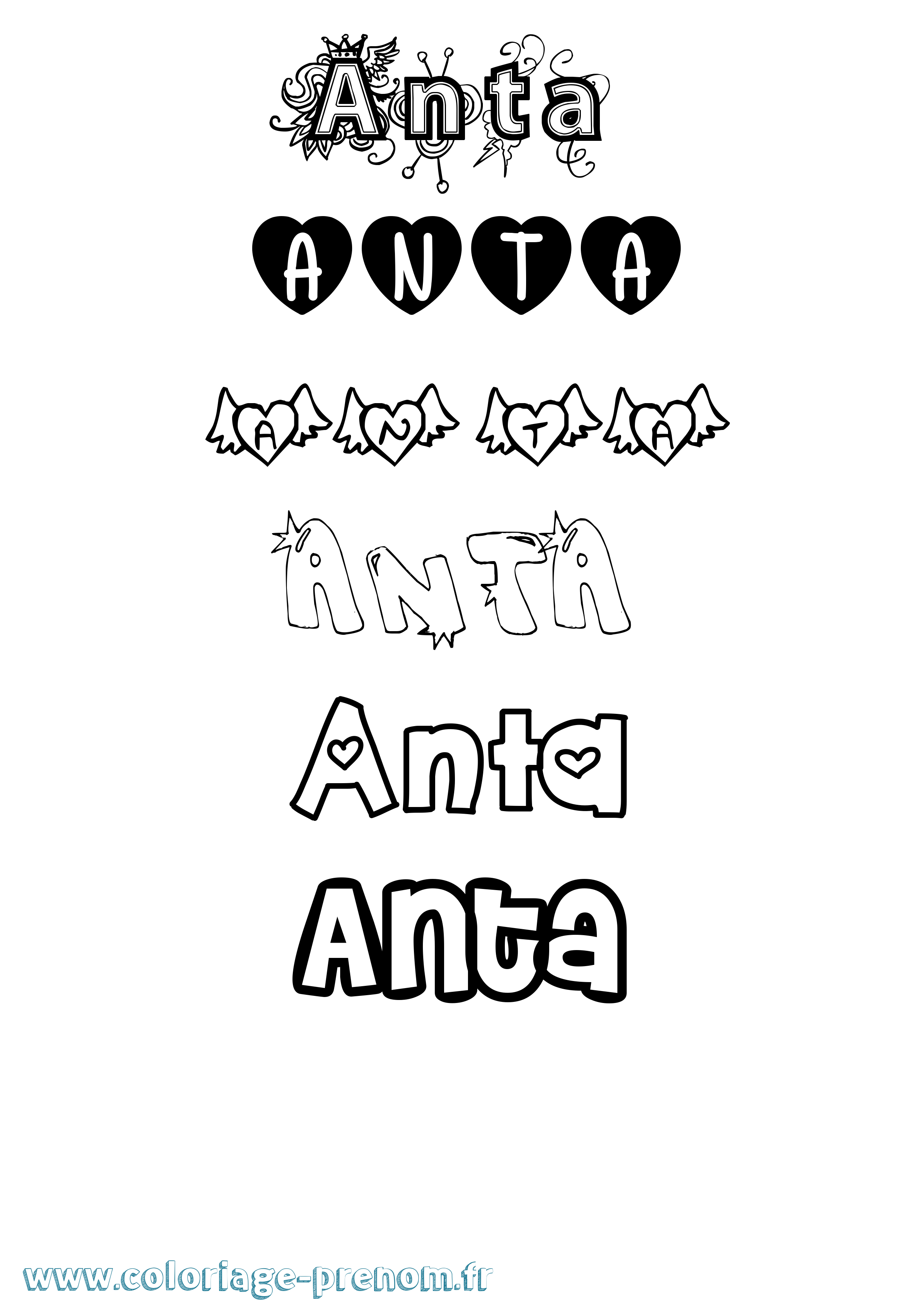 Coloriage prénom Anta Girly
