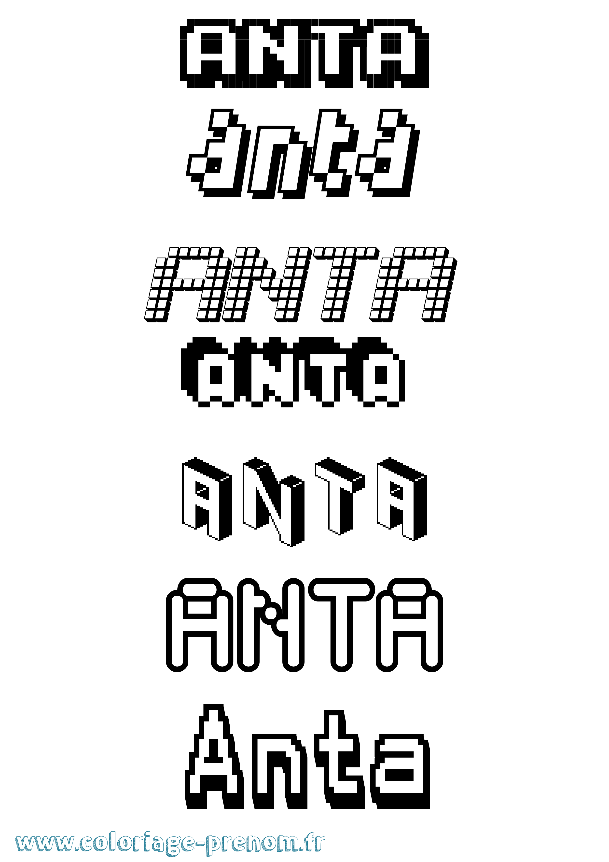 Coloriage prénom Anta Pixel