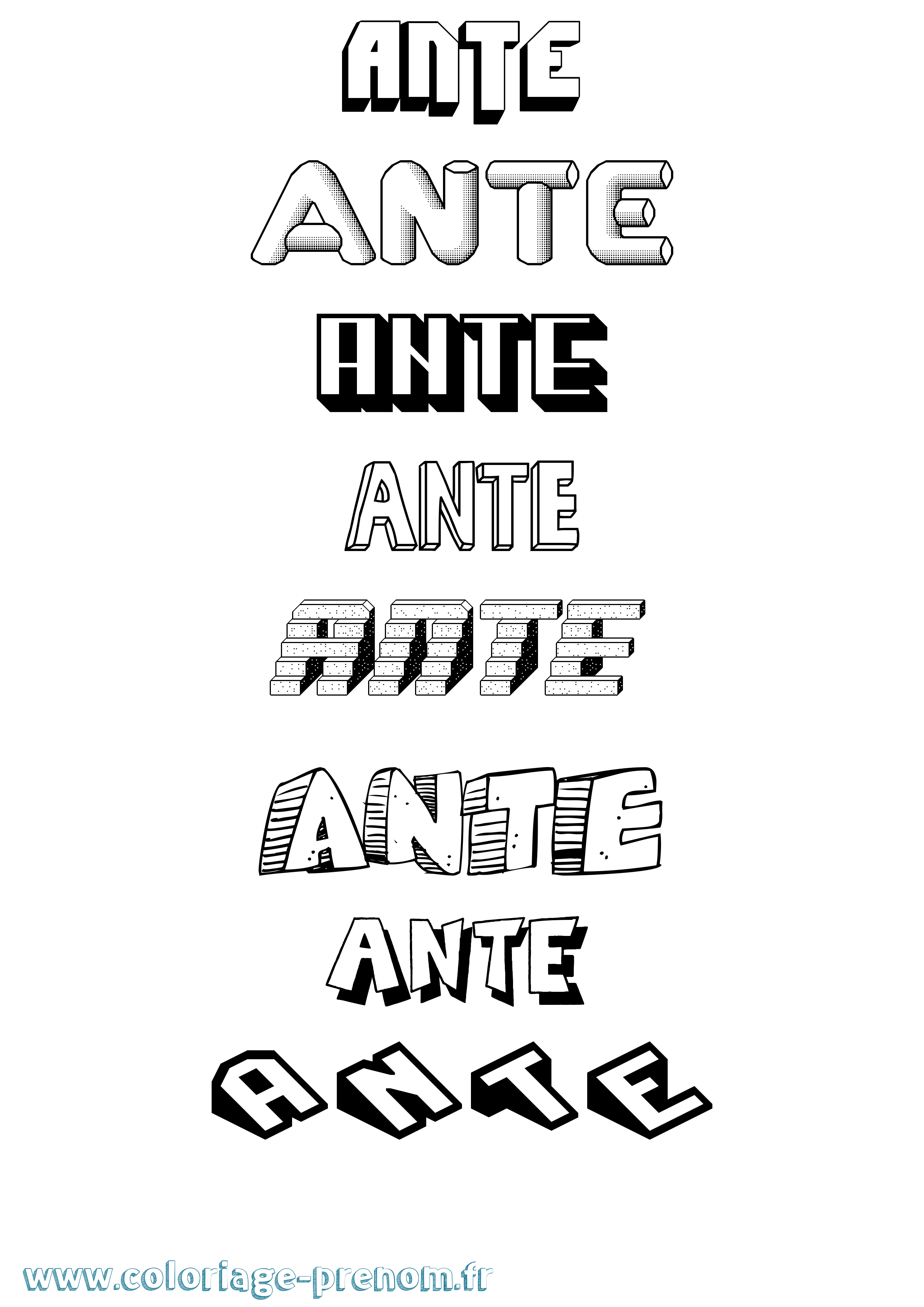 Coloriage Ante Effet 3D Coloriage prénom Ante Effet 3D