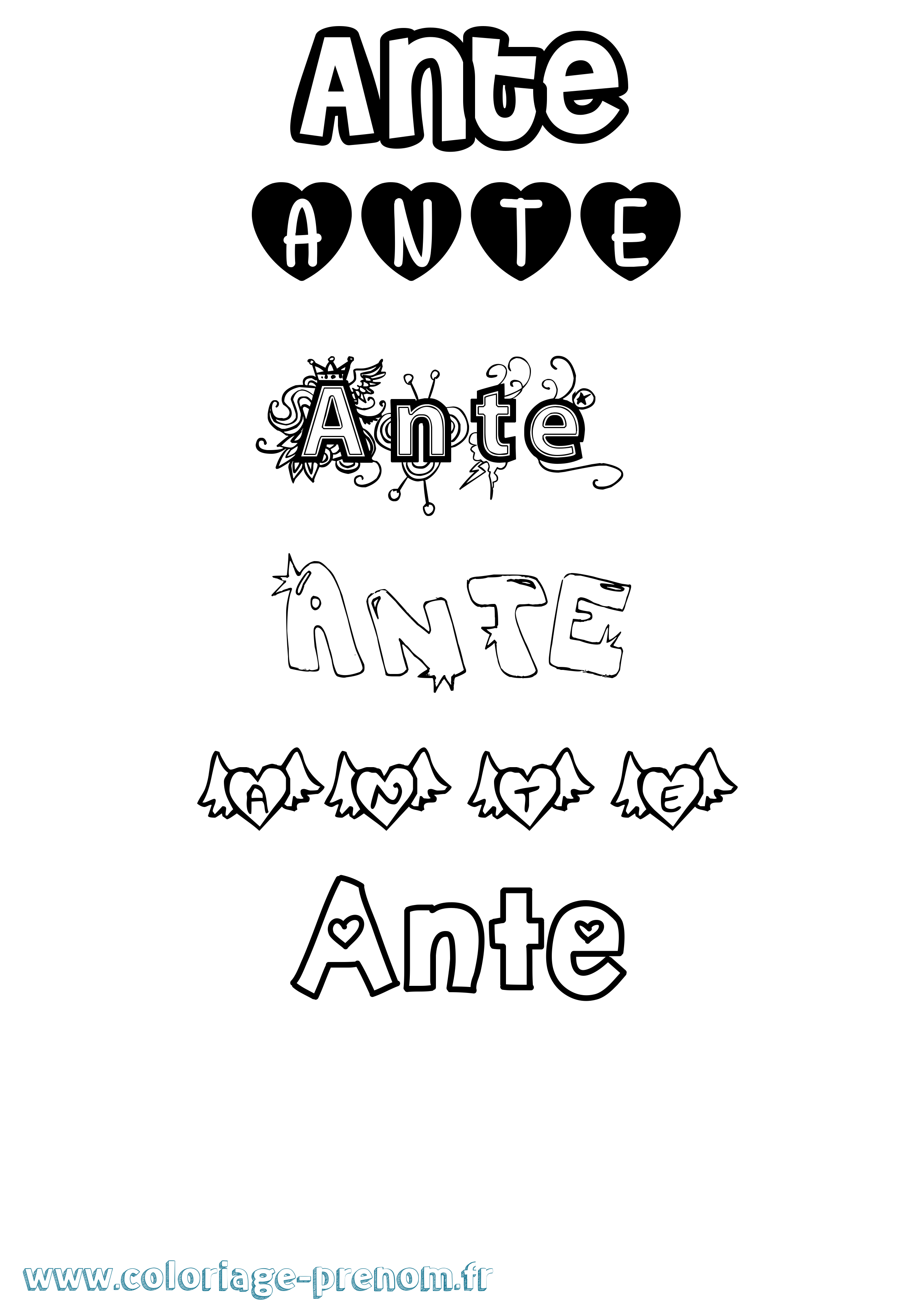 Coloriage Ante Girly Coloriage prénom Ante Girly