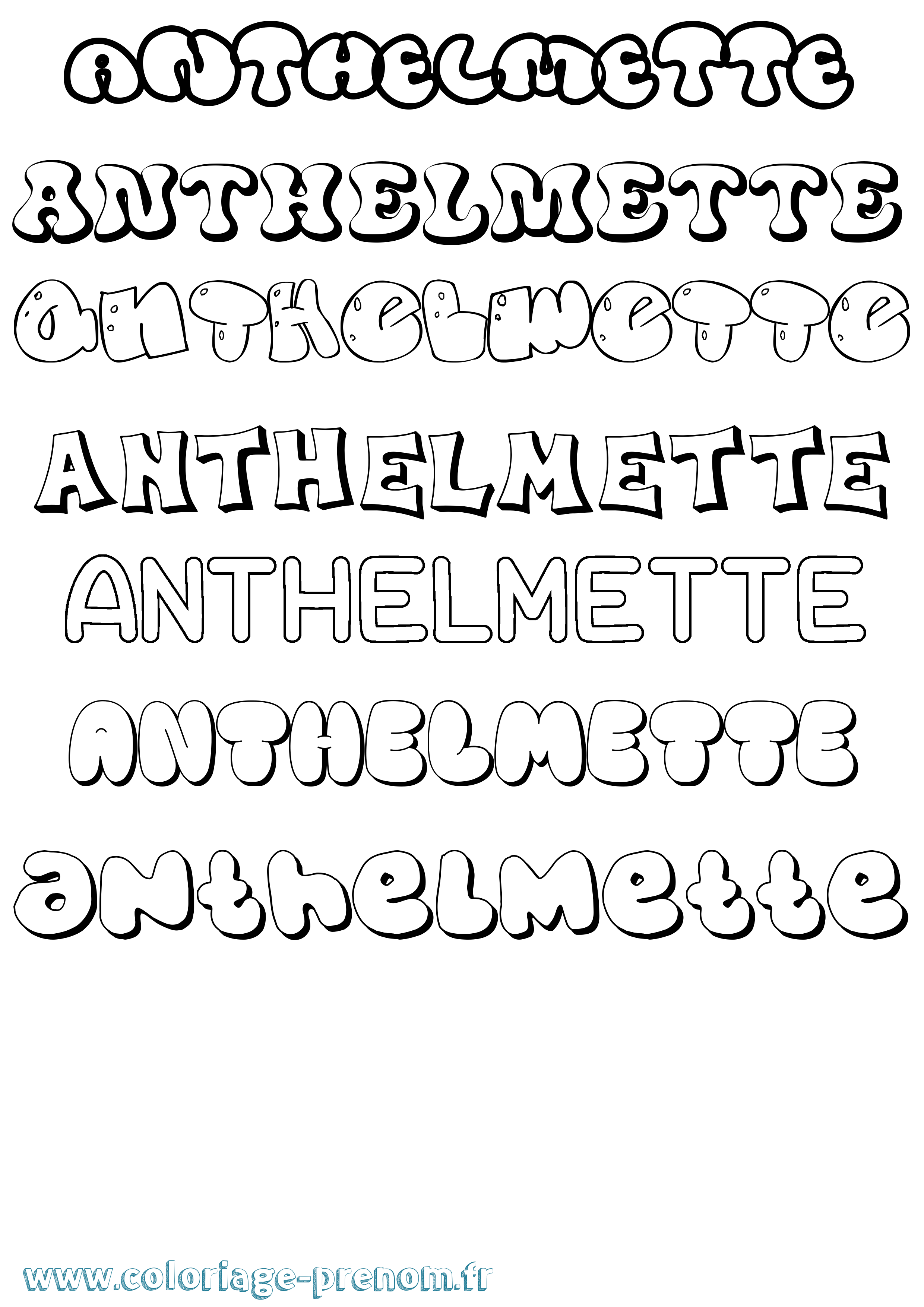 Coloriage prénom Anthelmette Bubble