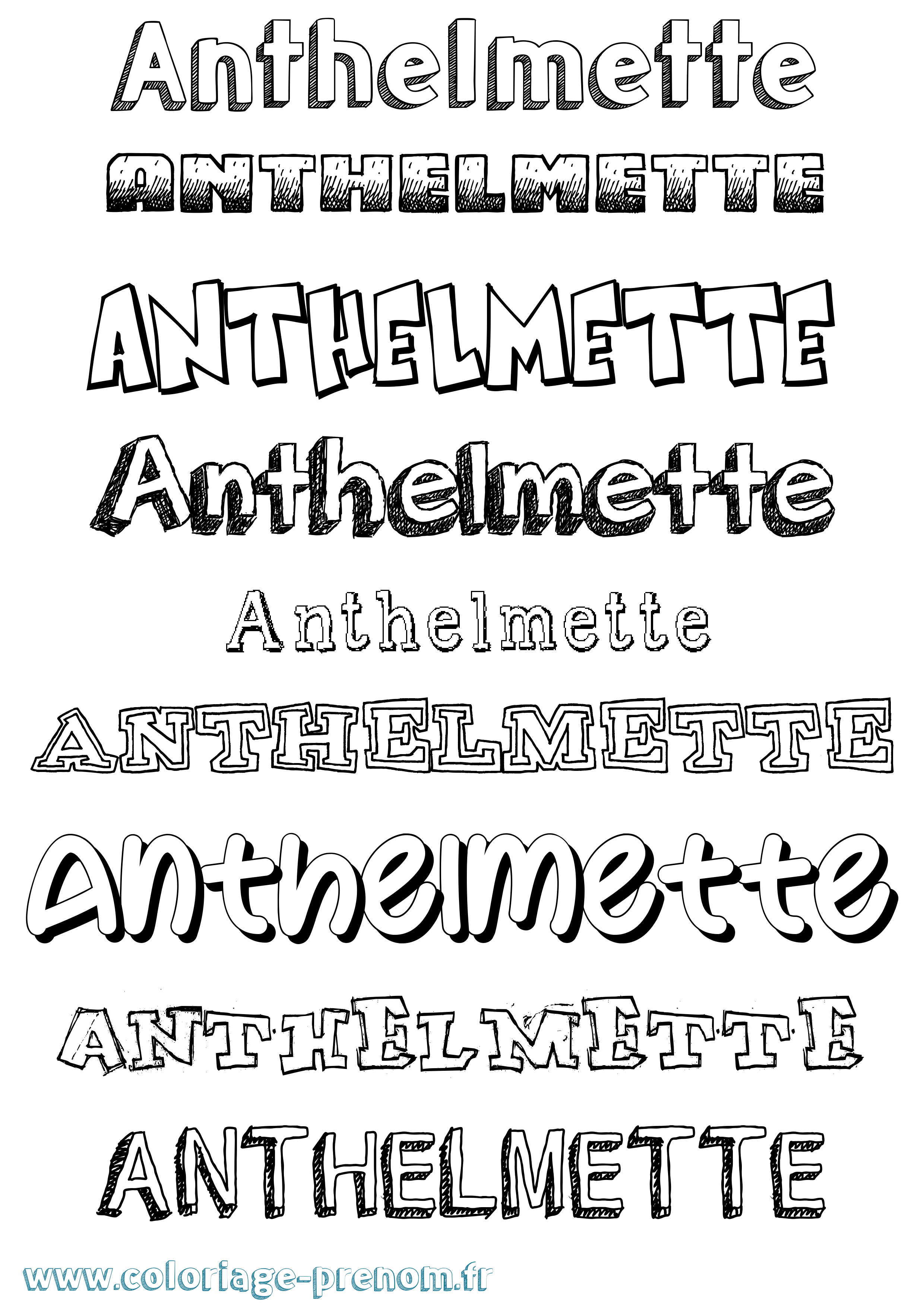 Coloriage prénom Anthelmette Dessiné