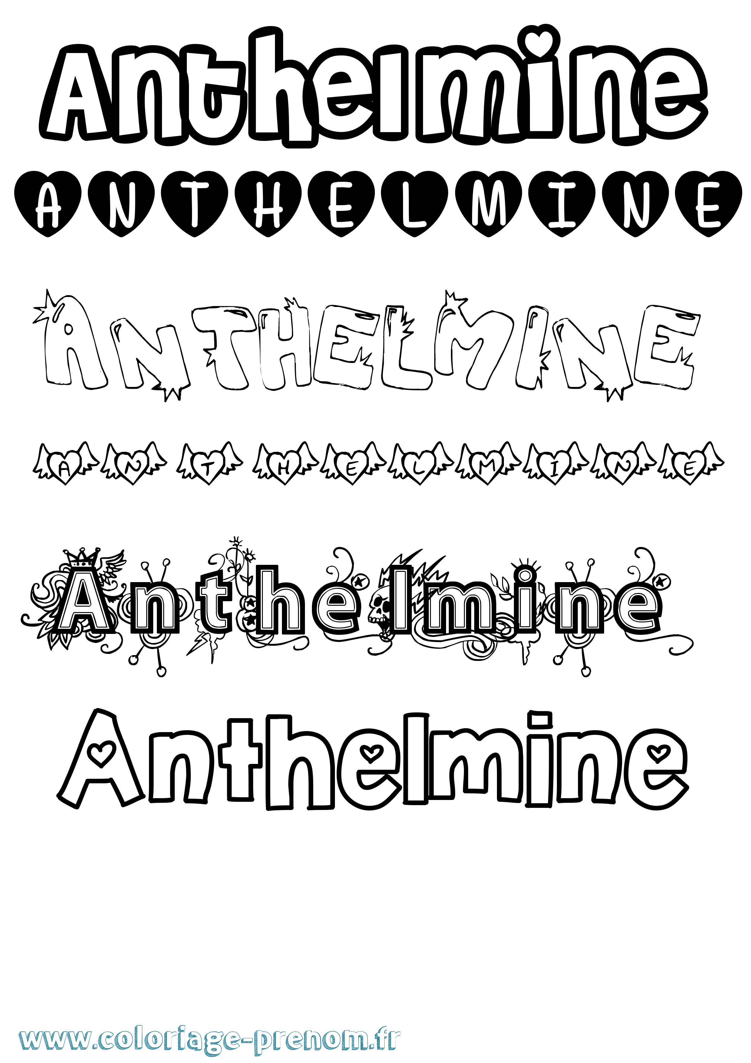 Coloriage prénom Anthelmine Girly