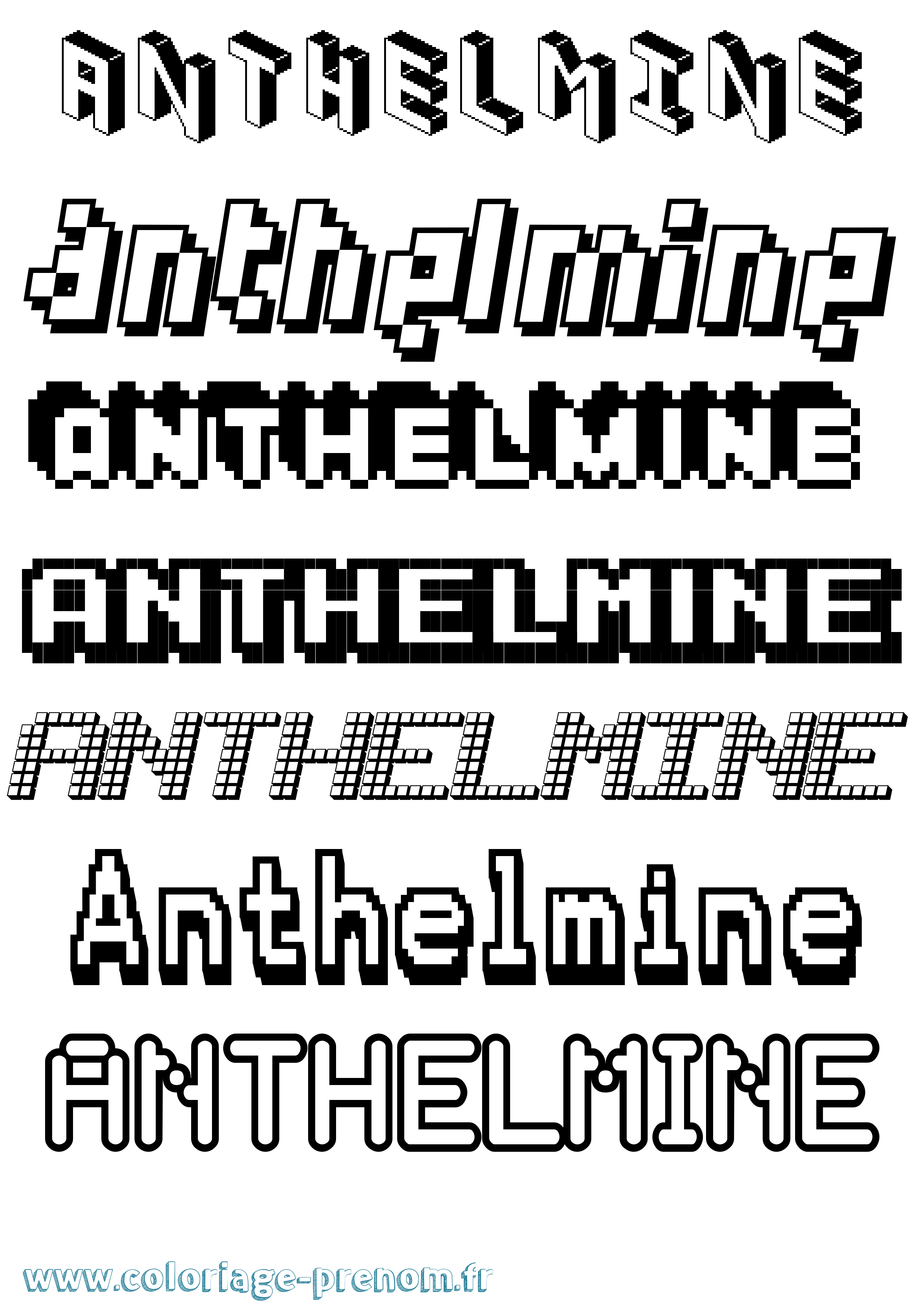 Coloriage prénom Anthelmine Pixel