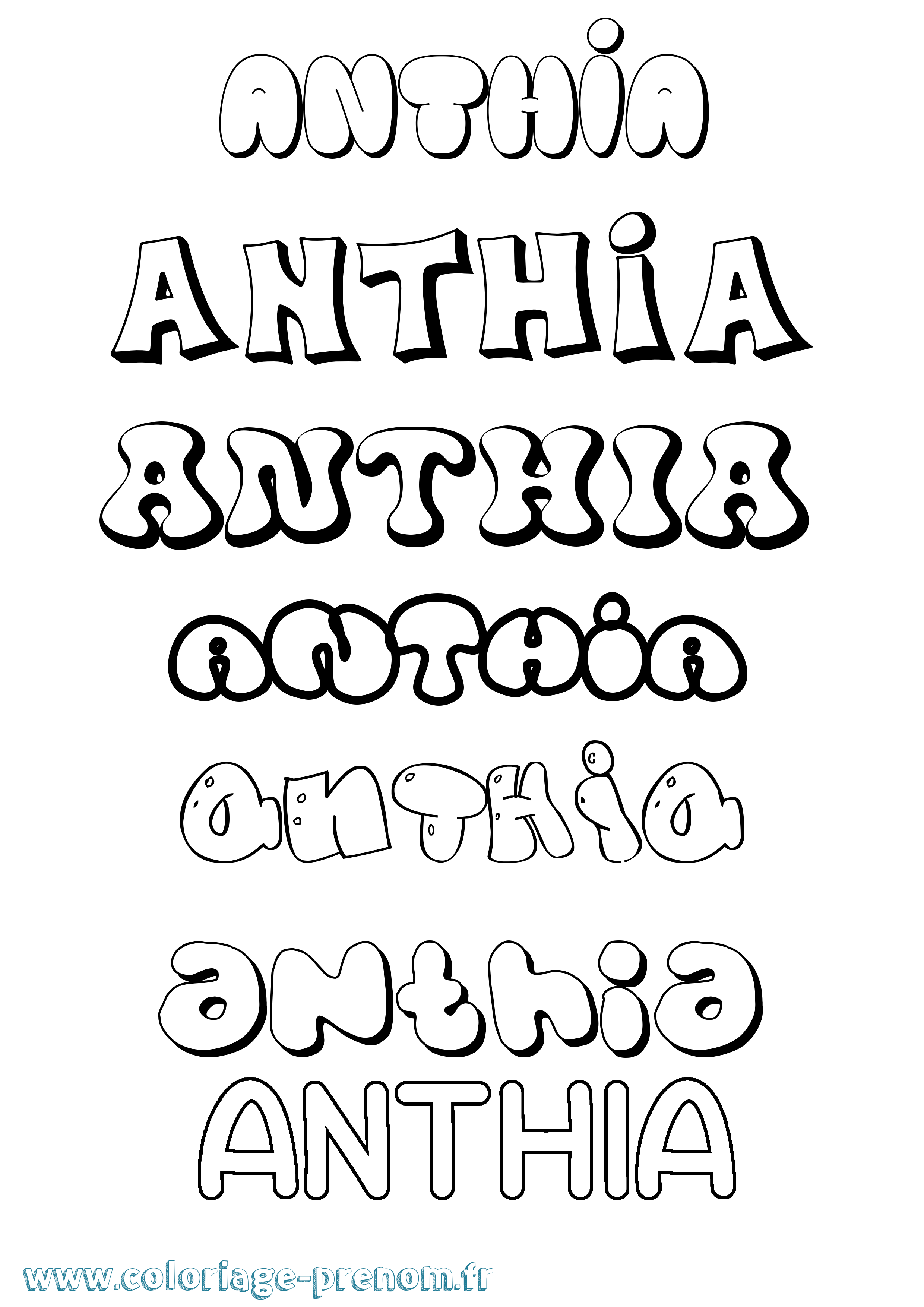 Coloriage prénom Anthia Bubble