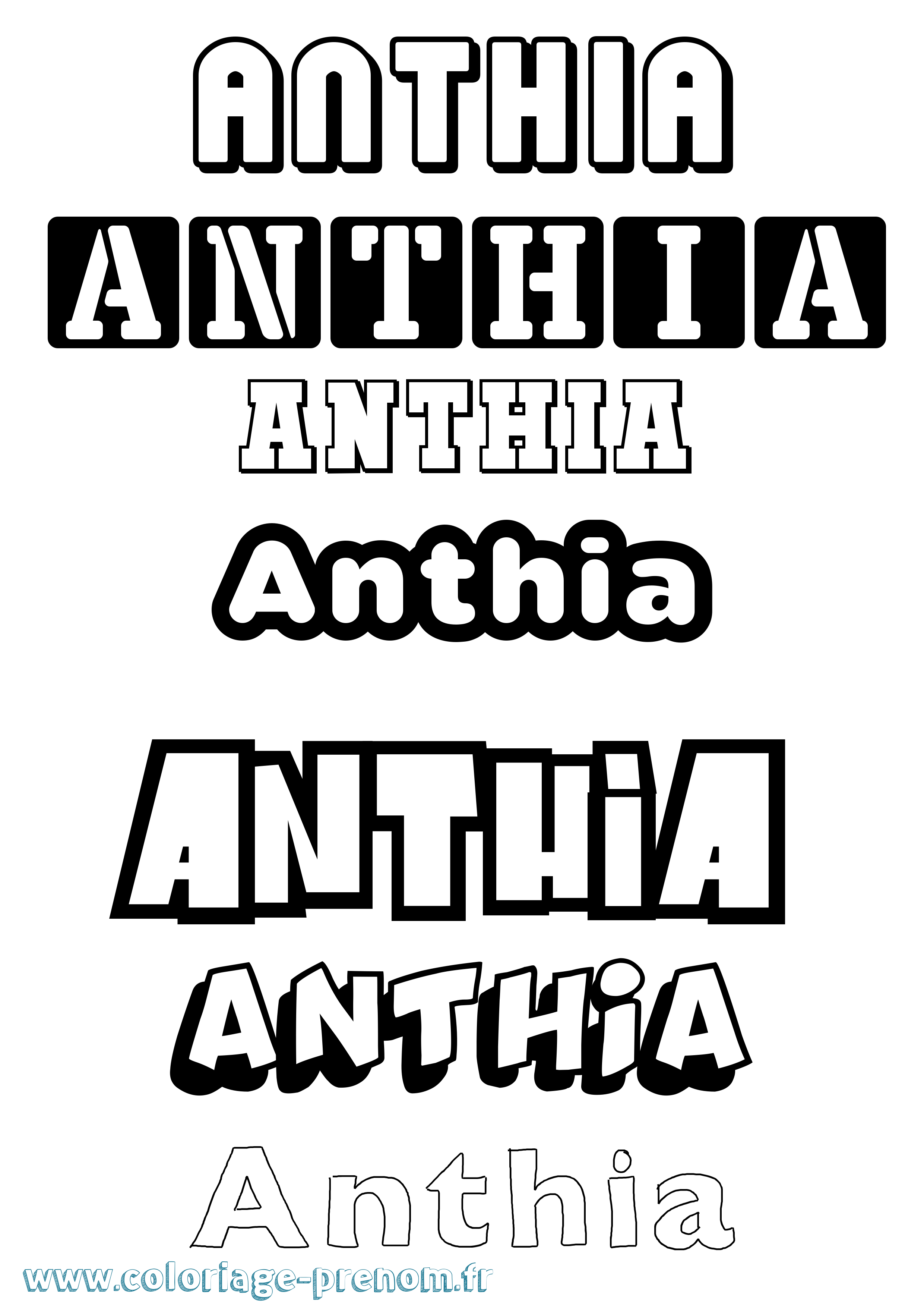 Coloriage prénom Anthia Simple