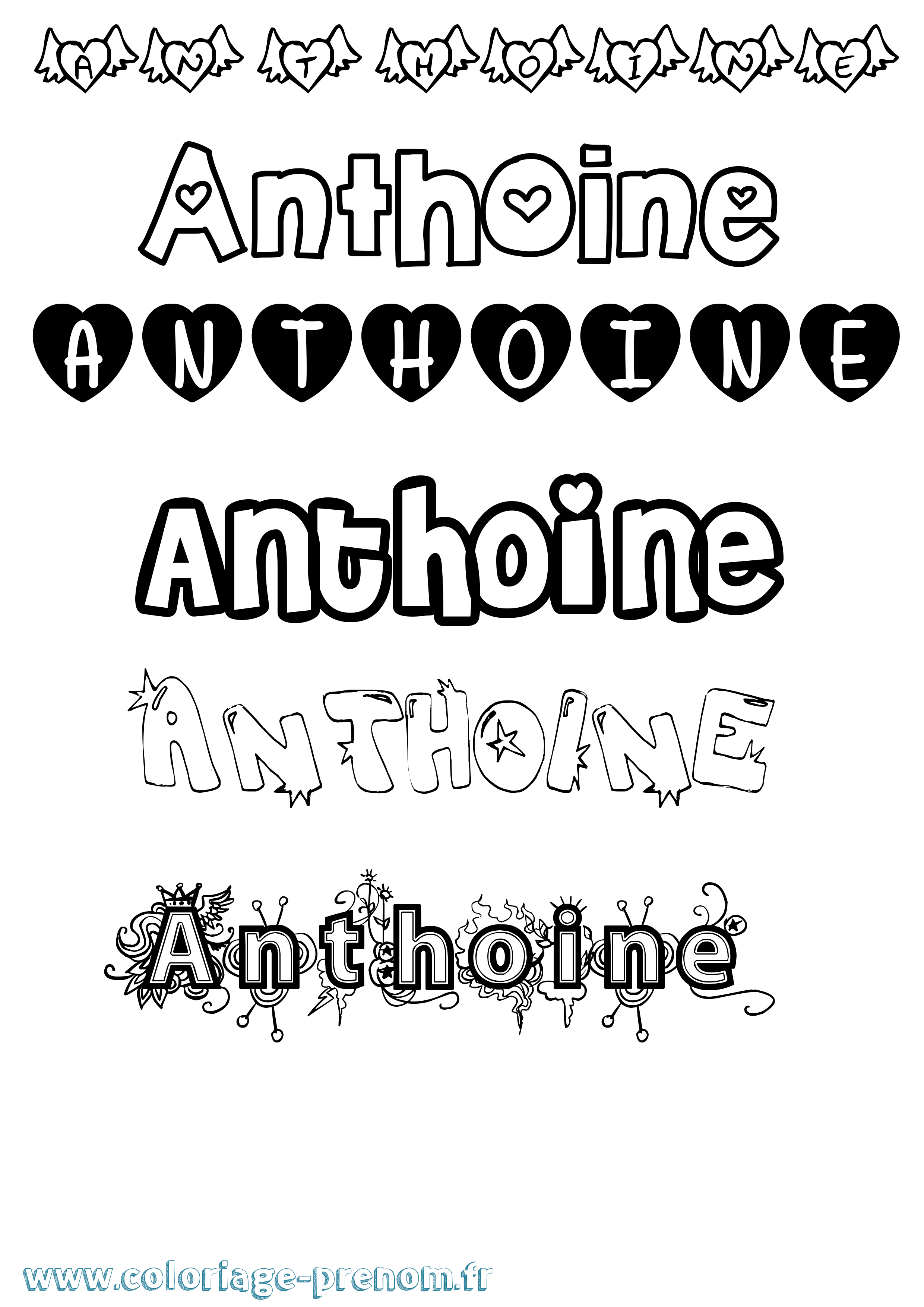 Coloriage Anthoine Girly Coloriage prénom Anthoine Girly