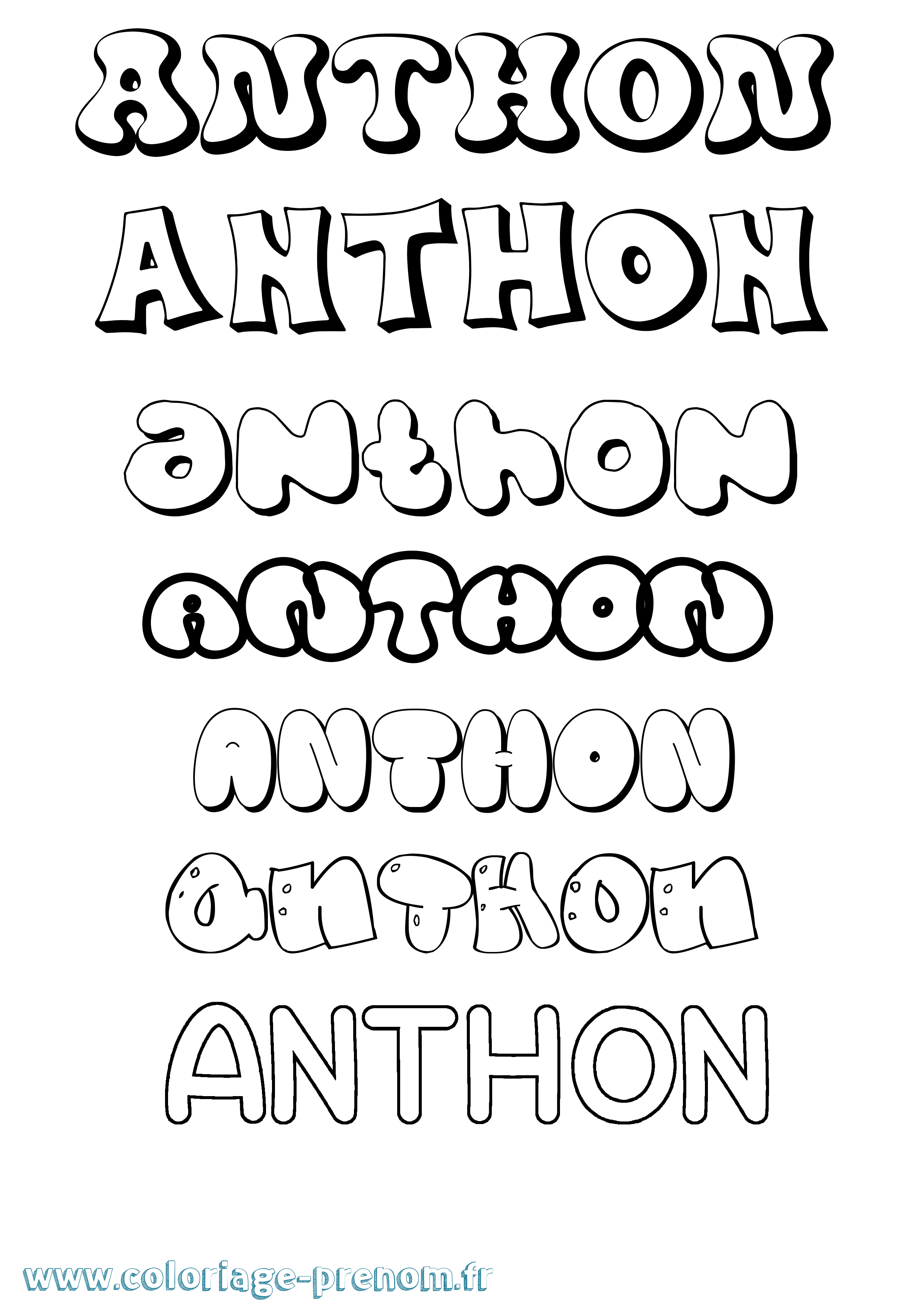 Coloriage prénom Anthon Bubble