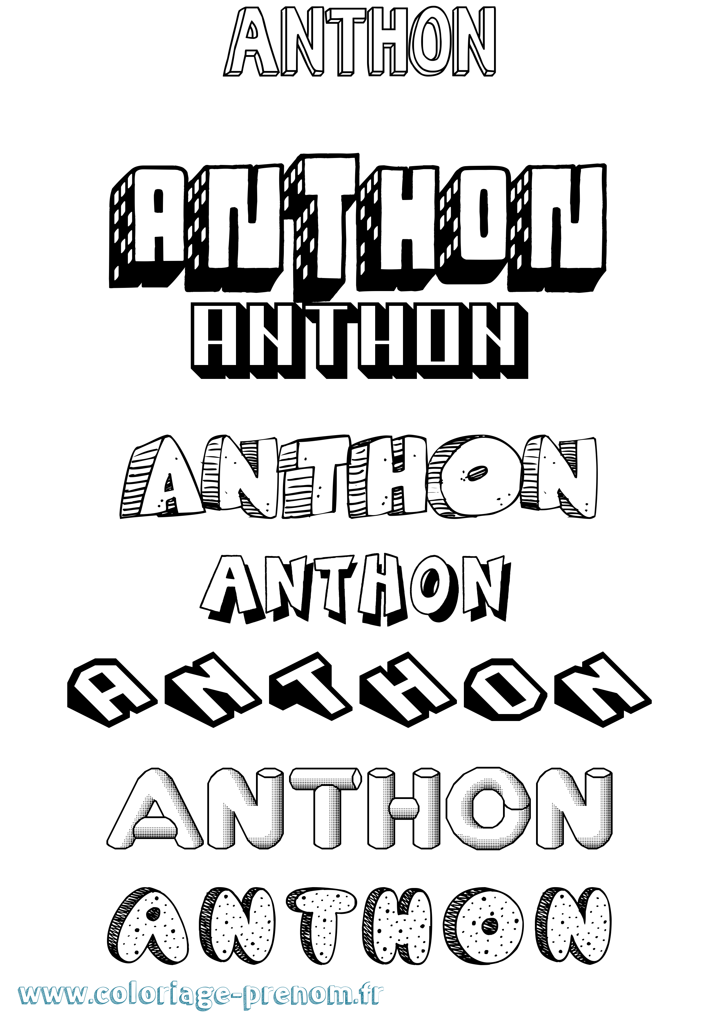 Coloriage prénom Anthon Effet 3D