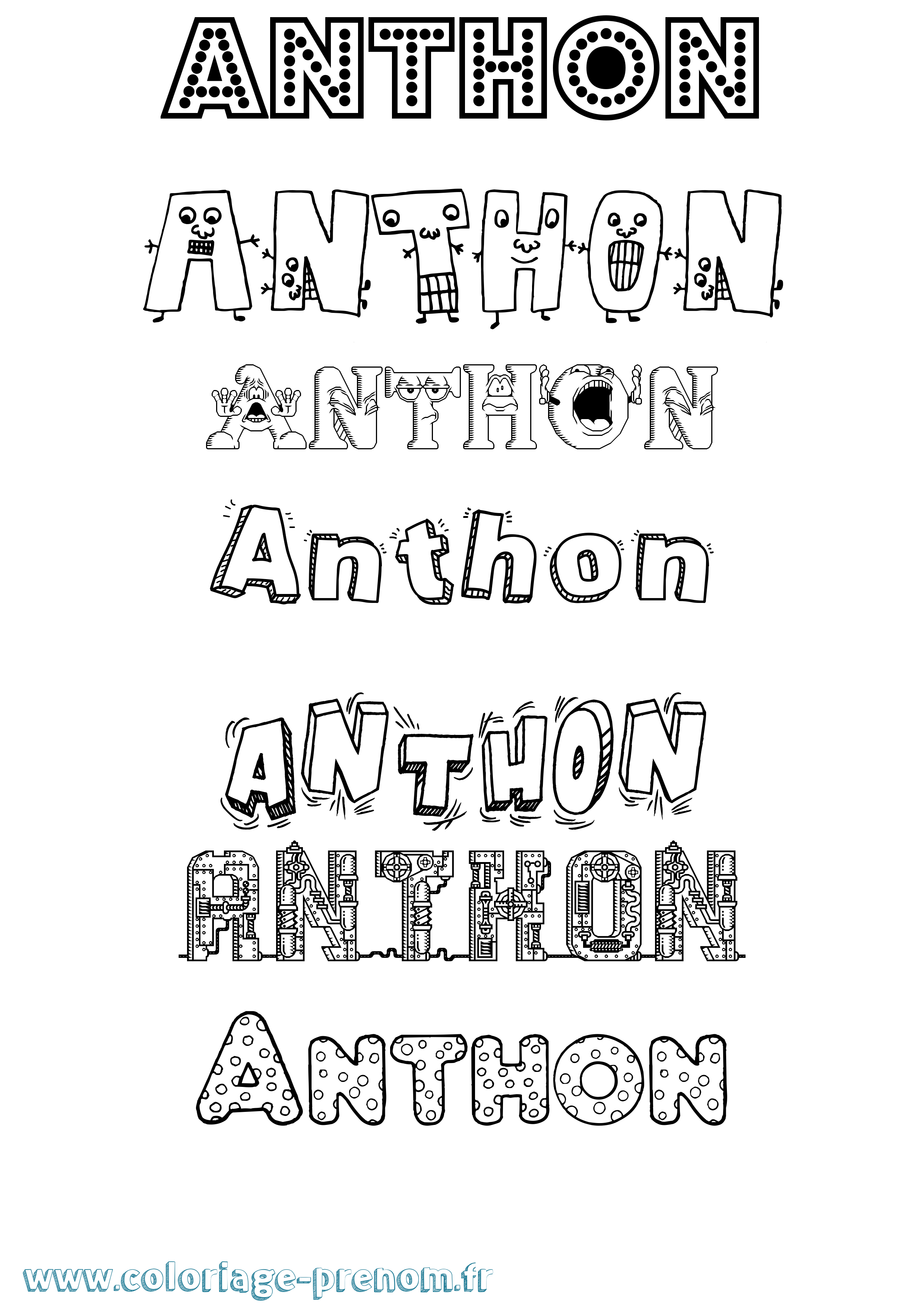 Coloriage prénom Anthon Fun