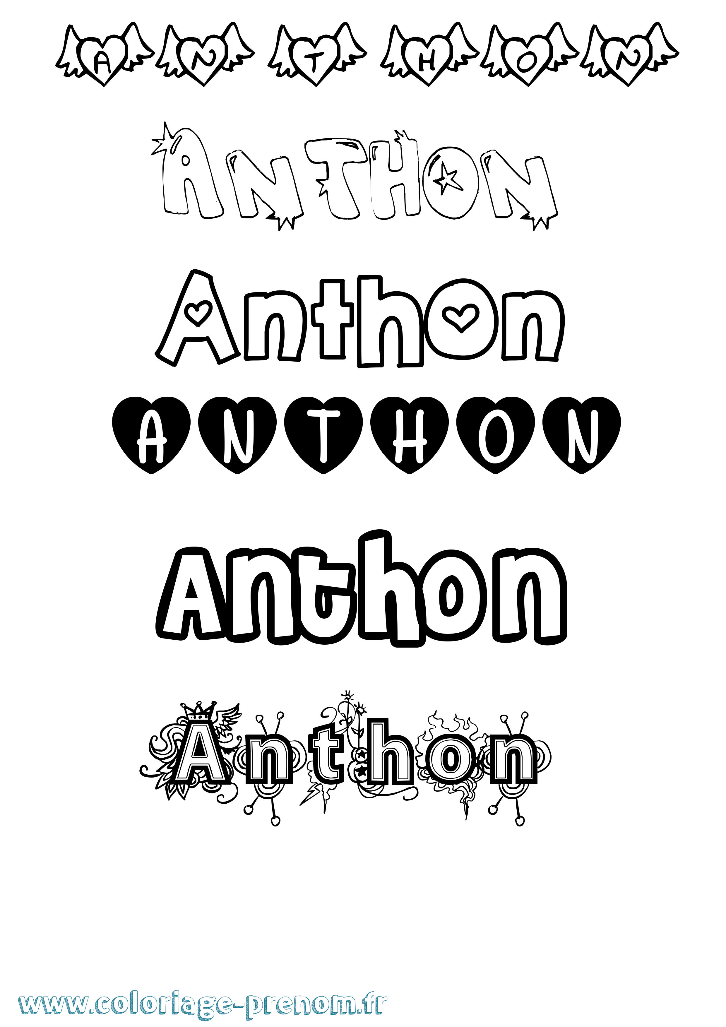 Coloriage Anthon Girly Coloriage prénom Anthon Girly