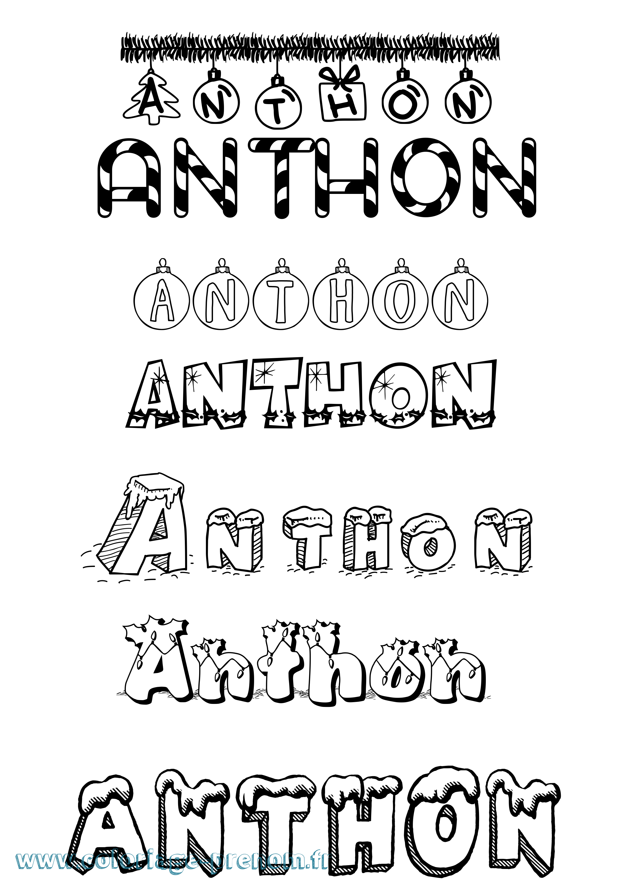 Coloriage Anthon Noël Coloriage prénom Anthon Noël