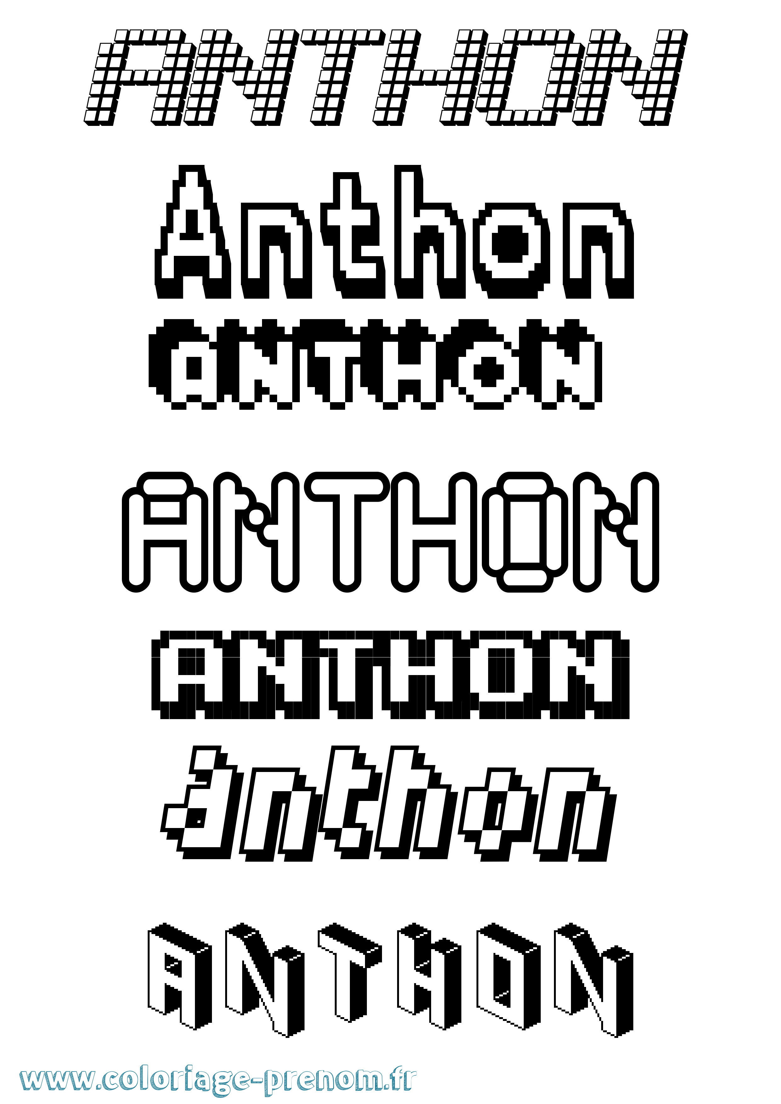 Coloriage Anthon Pixel Coloriage prénom Anthon Pixel