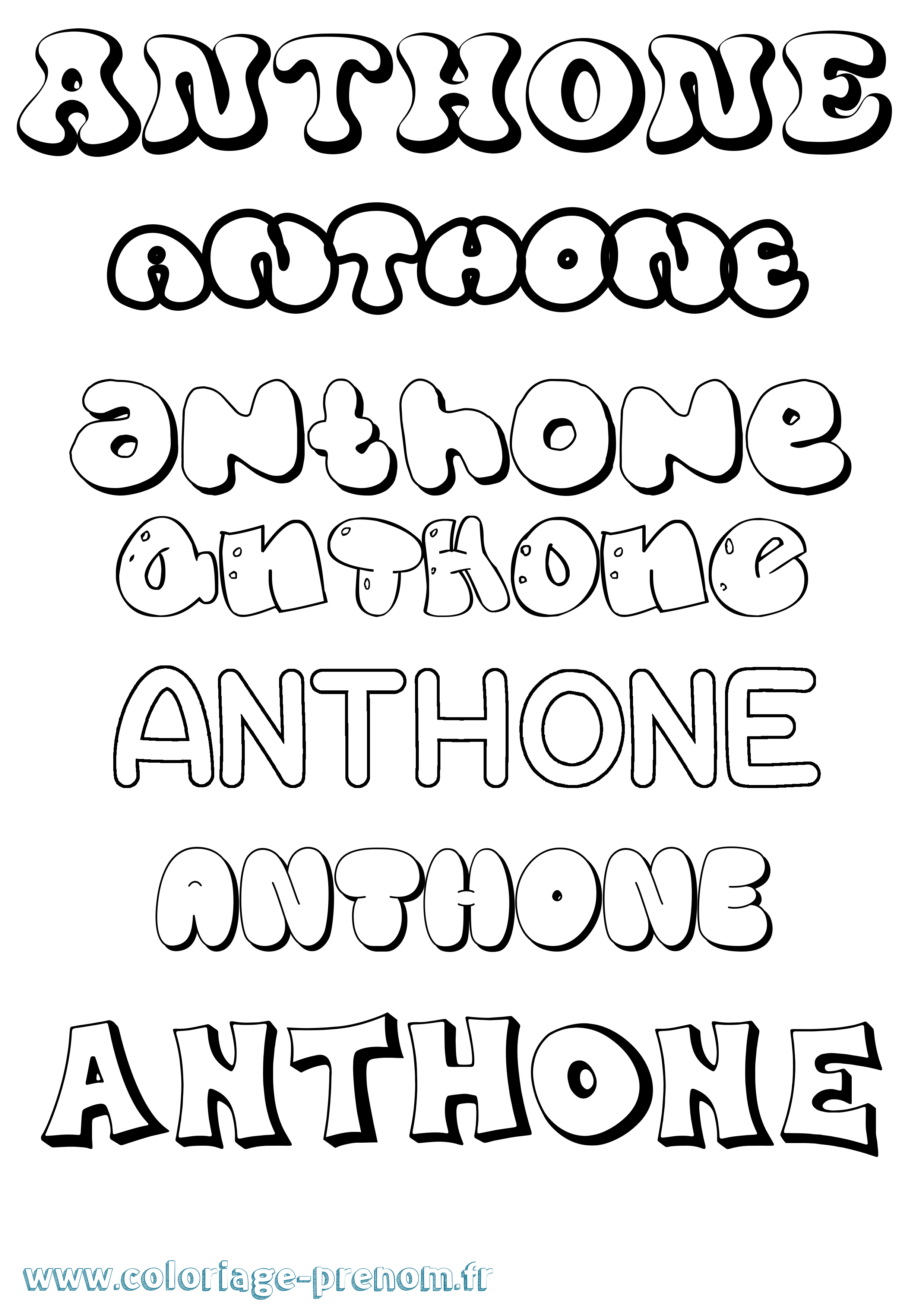 Coloriage prénom Anthone Bubble
