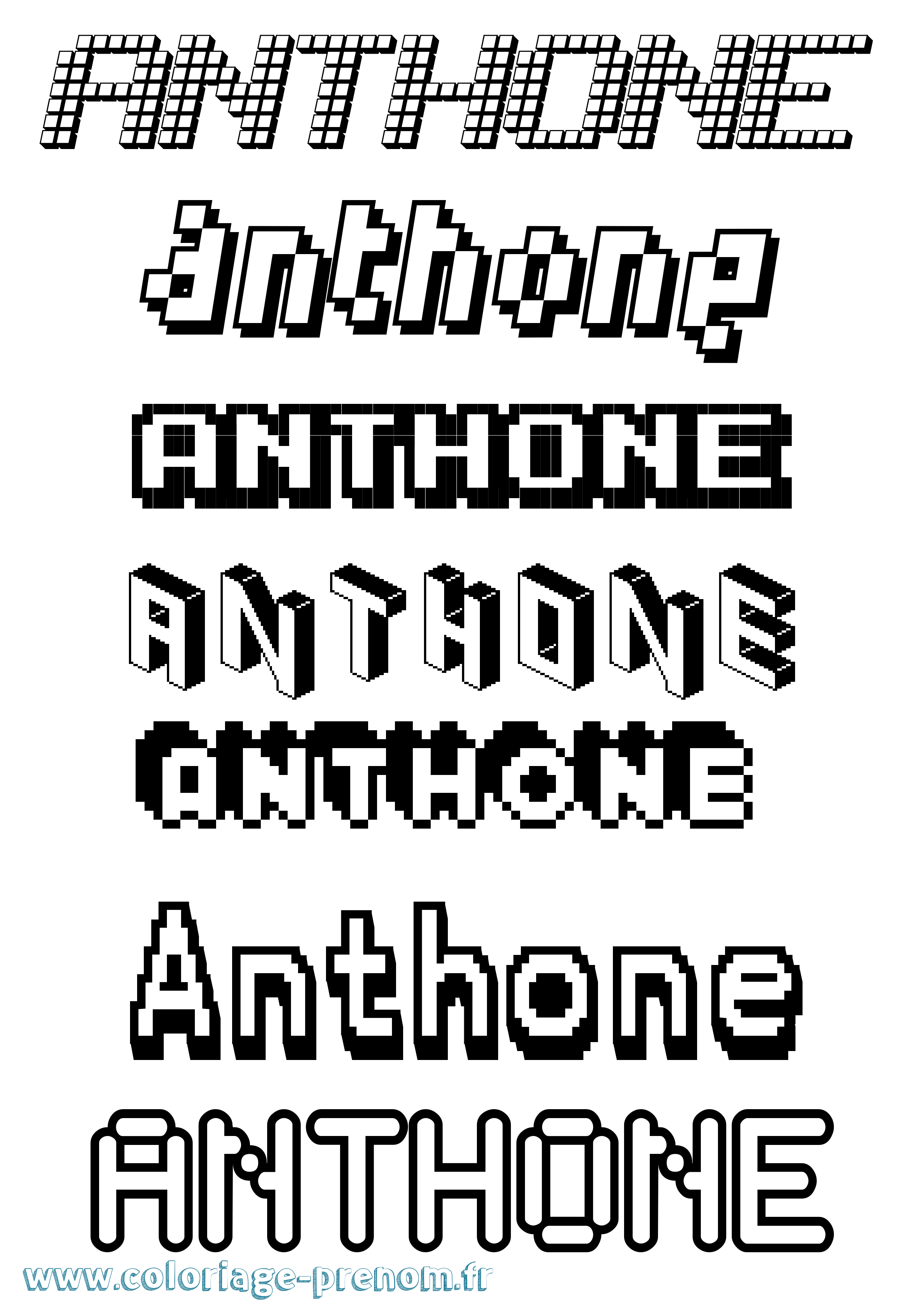 Coloriage prénom Anthone Pixel