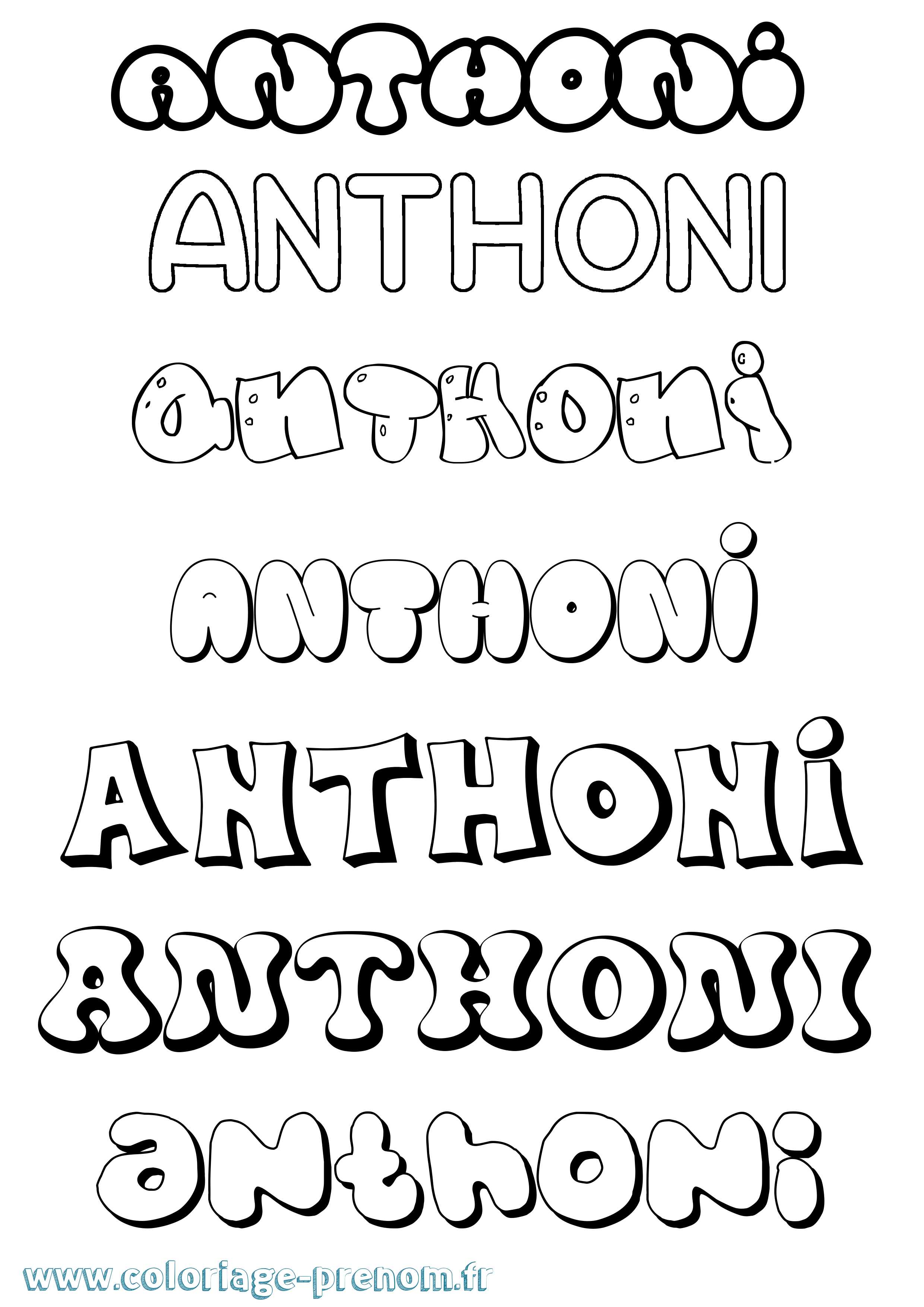 Coloriage prénom Anthoni Bubble
