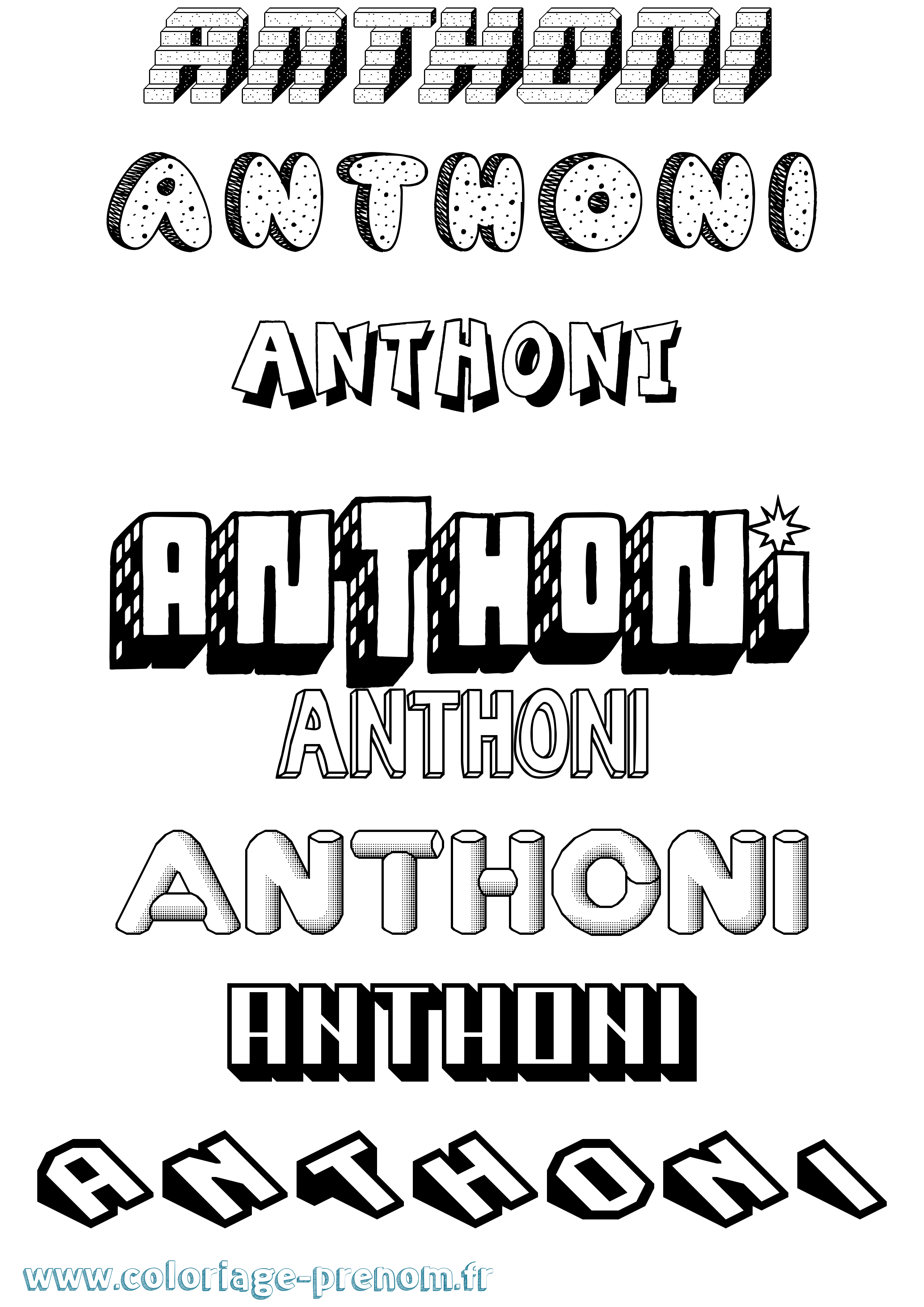 Coloriage prénom Anthoni Effet 3D