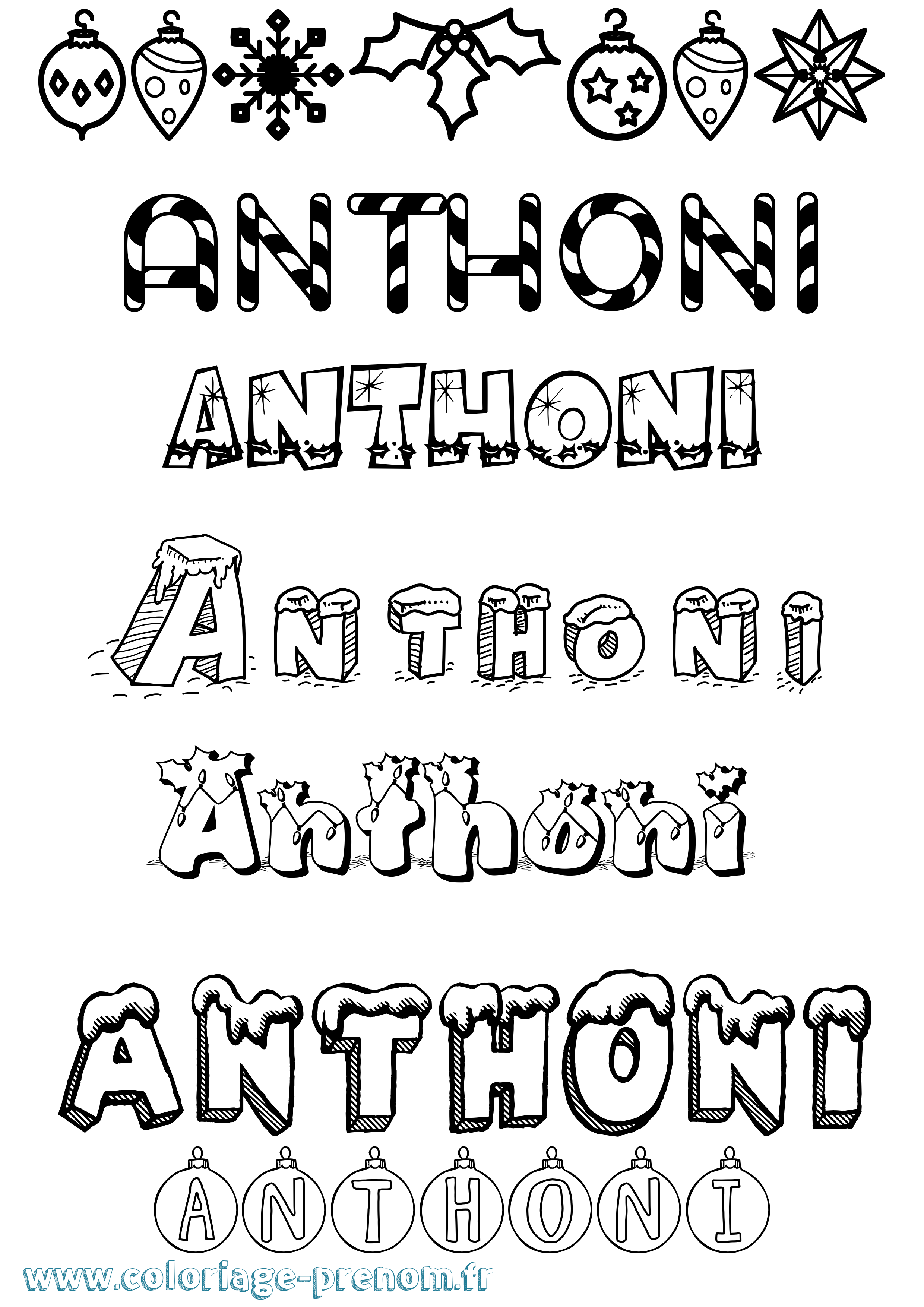 Coloriage prénom Anthoni Noël