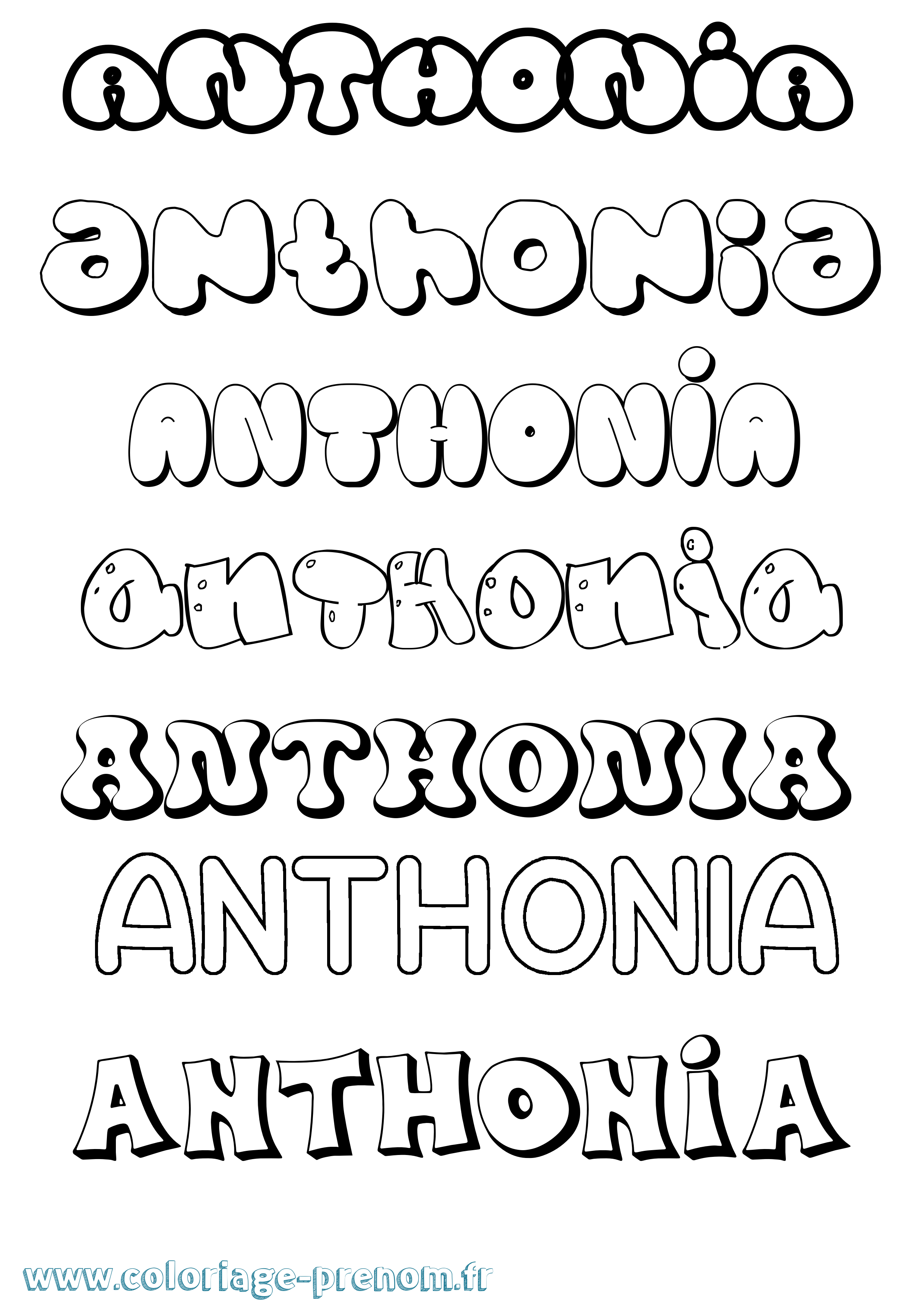 Coloriage prénom Anthonia Bubble