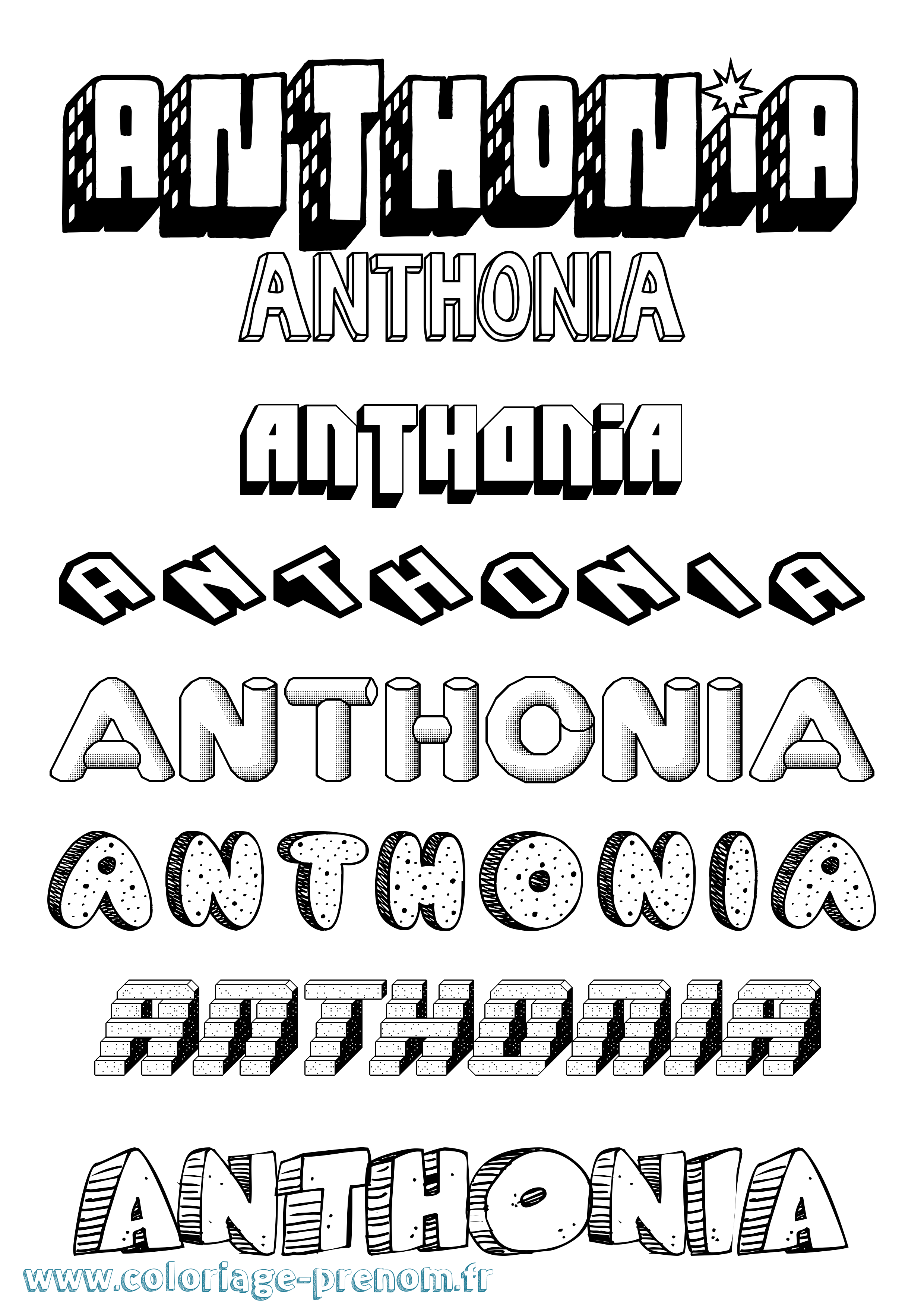 Coloriage prénom Anthonia Effet 3D
