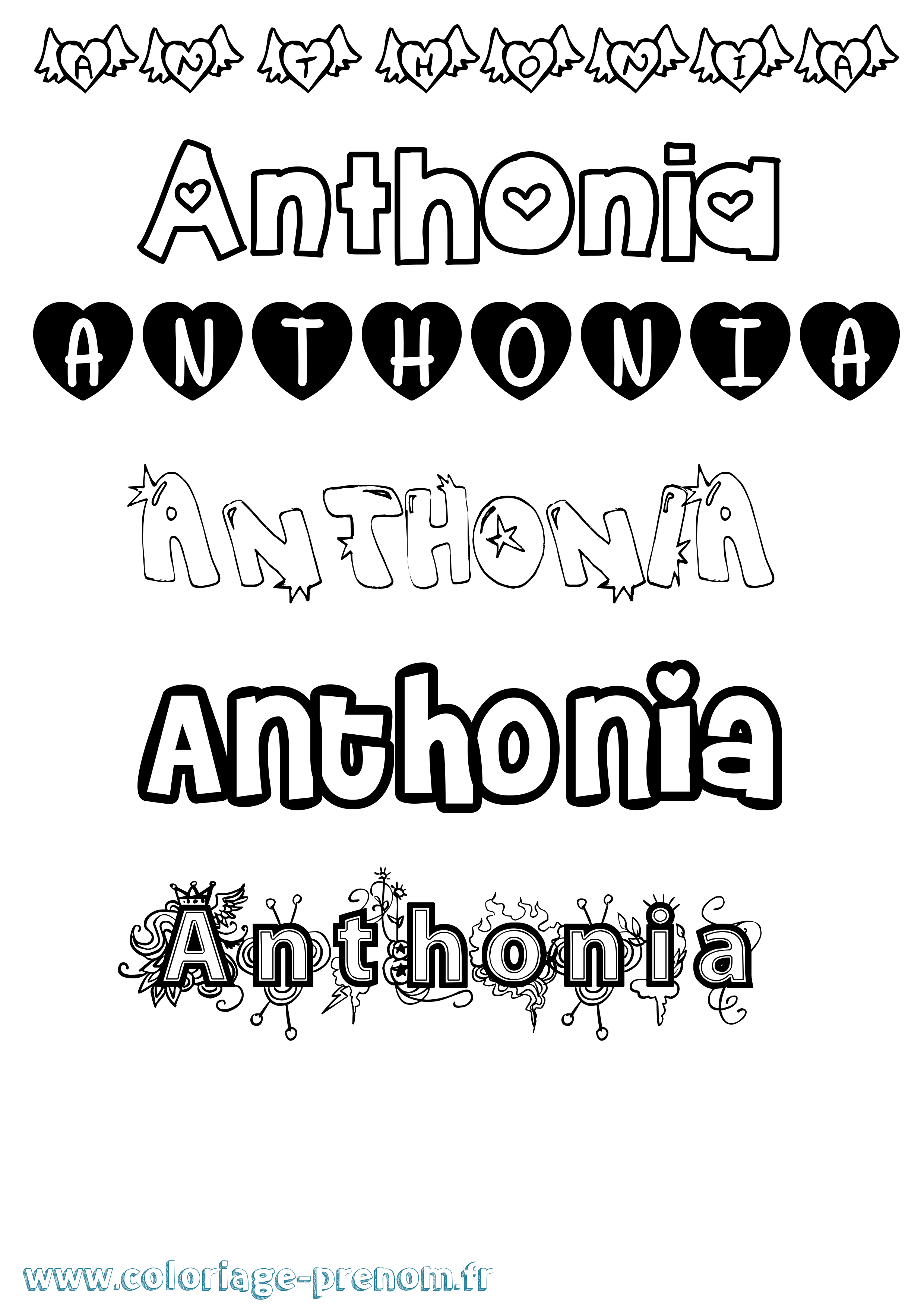 Coloriage prénom Anthonia Girly